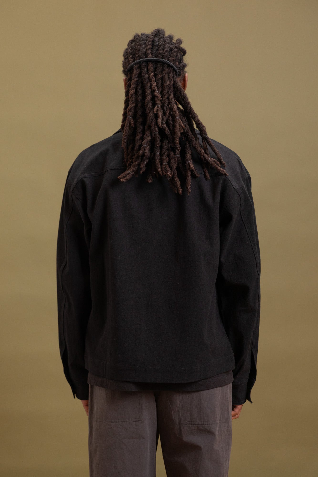 LUX J JACKET IN BLACK SLUB OXFORD COTTON