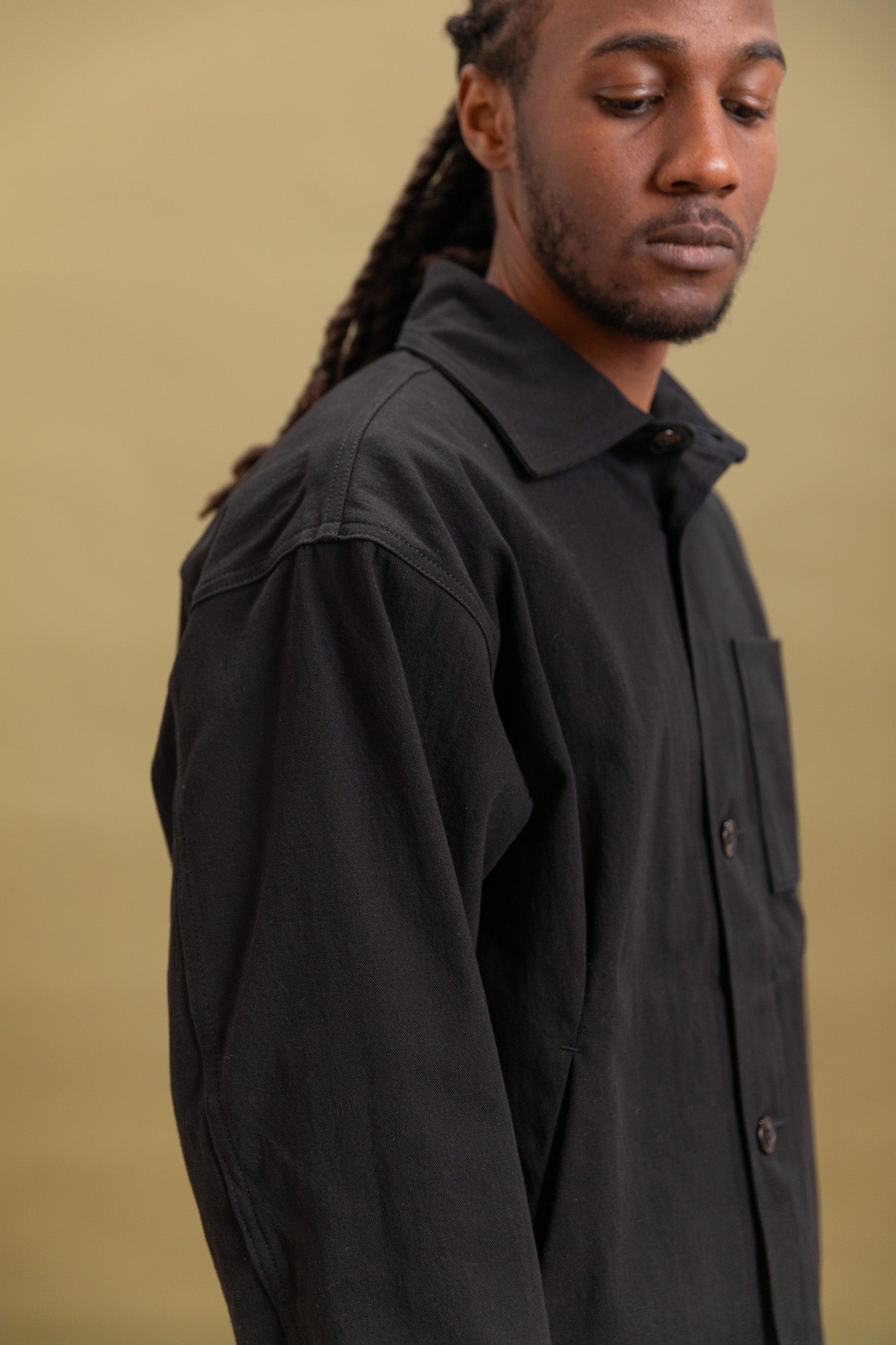 LUX J JACKET IN BLACK SLUB OXFORD COTTON