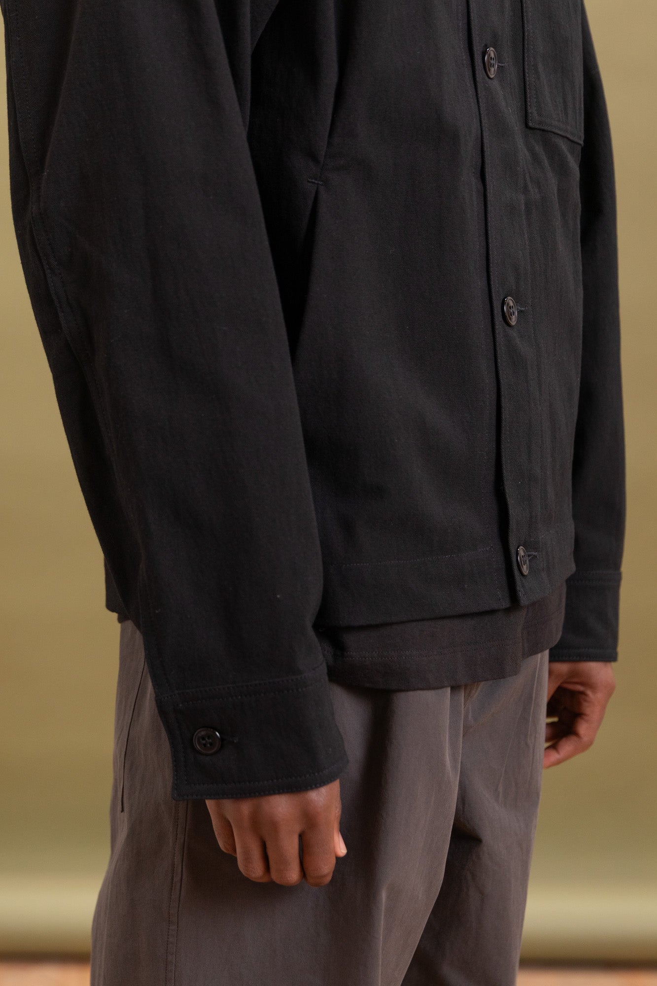 LUX J JACKET IN BLACK SLUB OXFORD COTTON