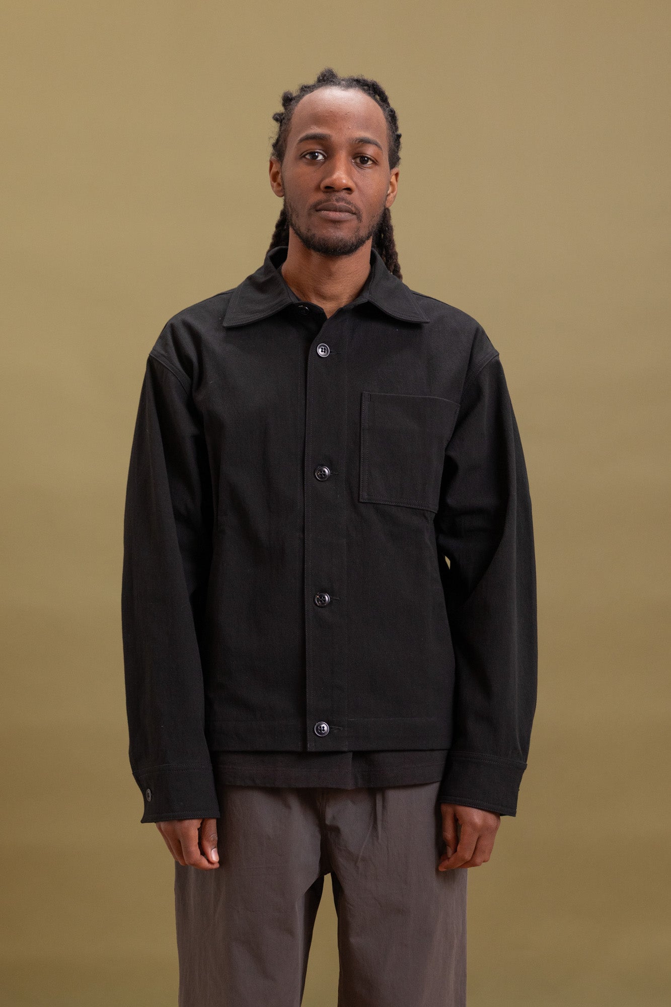 LUX J JACKET IN BLACK SLUB OXFORD COTTON