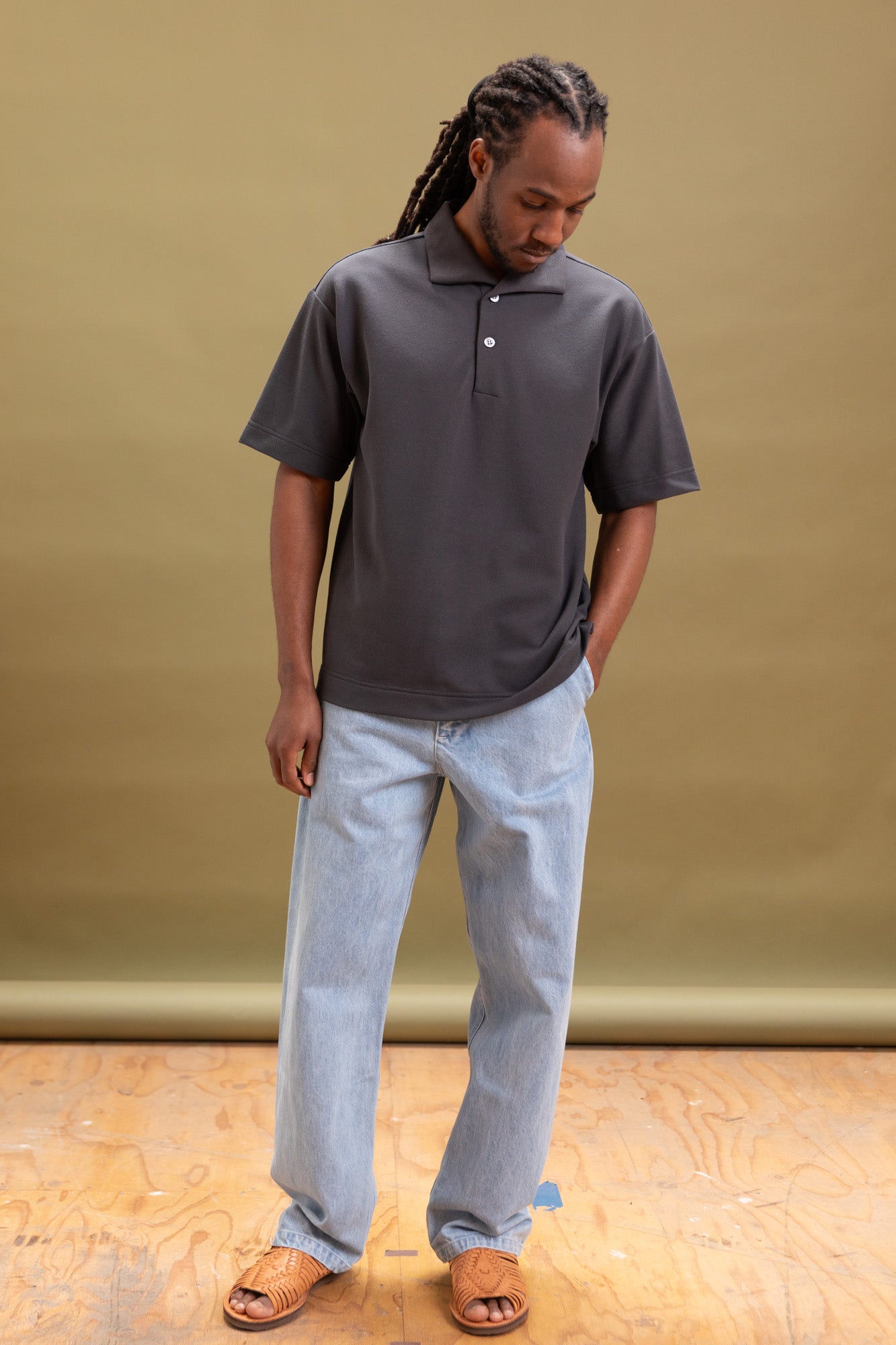 POLO SHIRT IN CHARCOAL RACHEL MESH