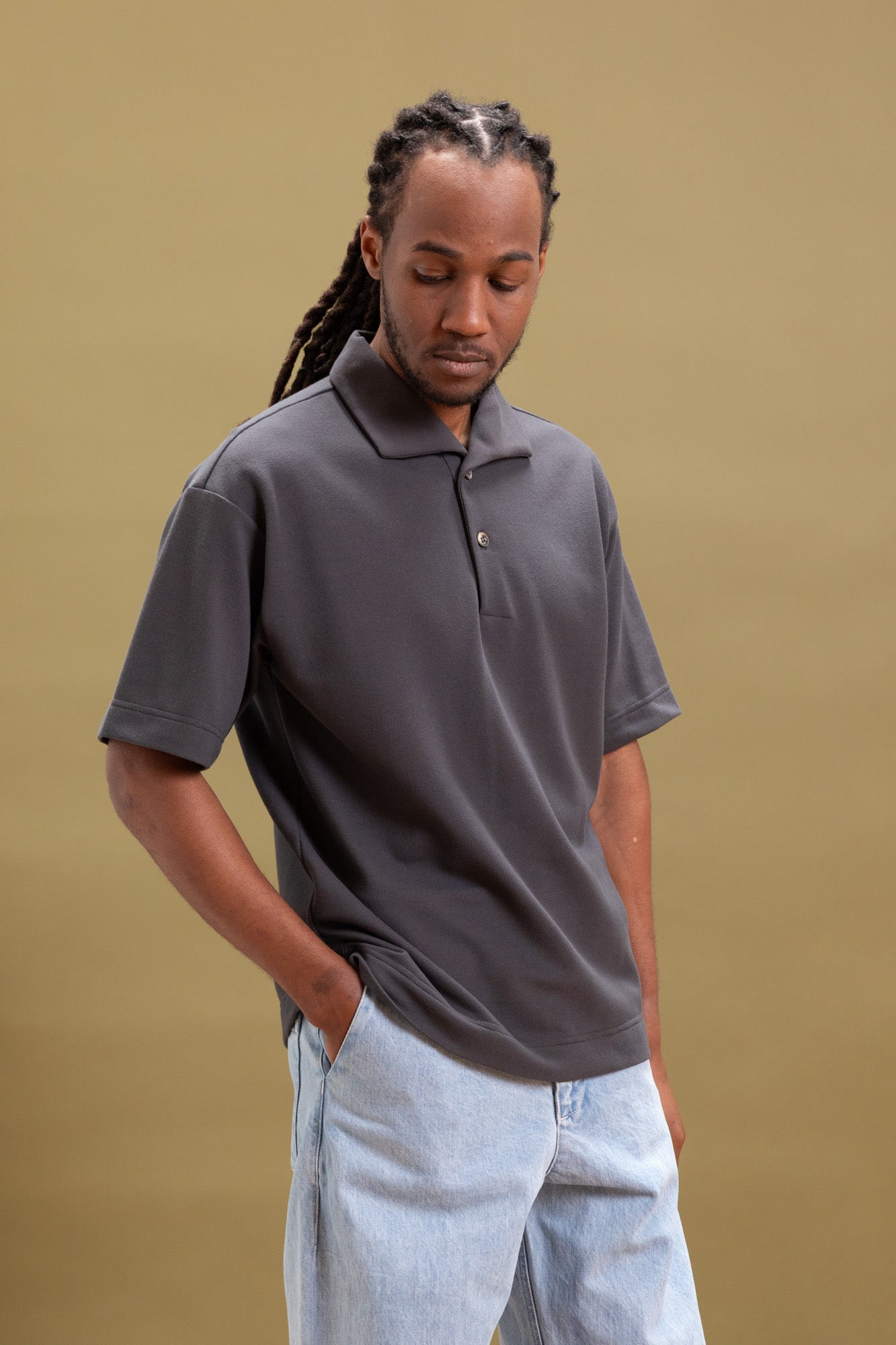 POLO SHIRT IN CHARCOAL RACHEL MESH