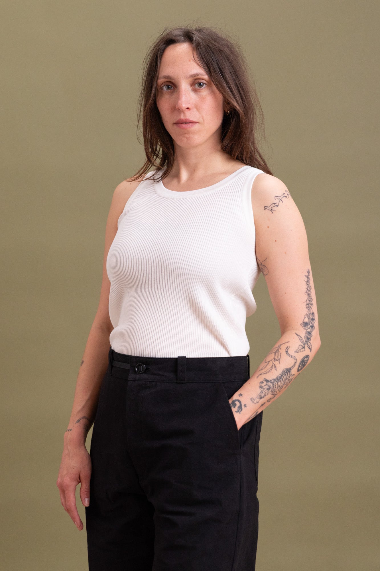 COTTON HIGH GAUGE RIB KNIT TANK TOP IN WHITE