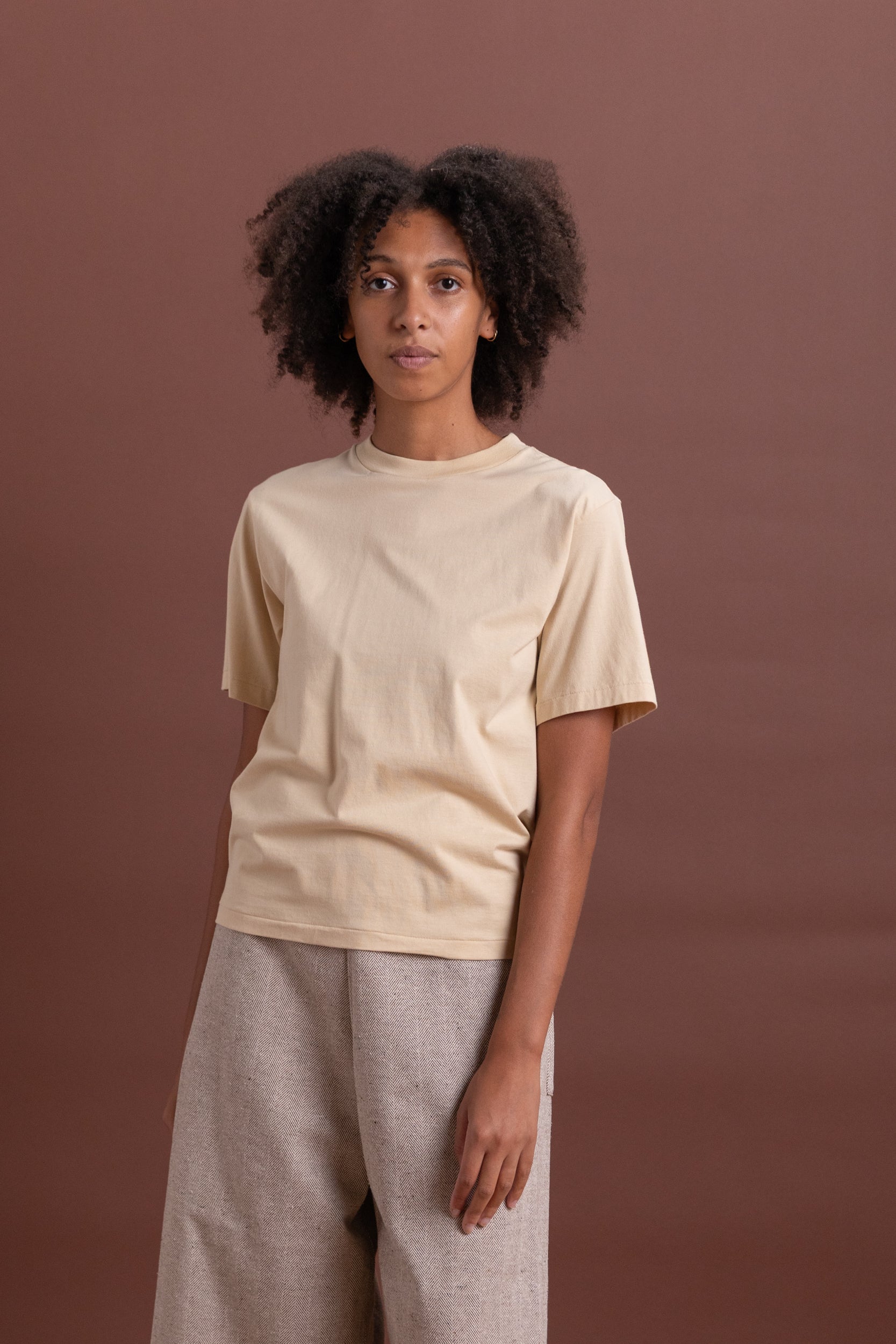 HIGH TWIST COTTON JERSEY TEE IN LIGHT BEIGE