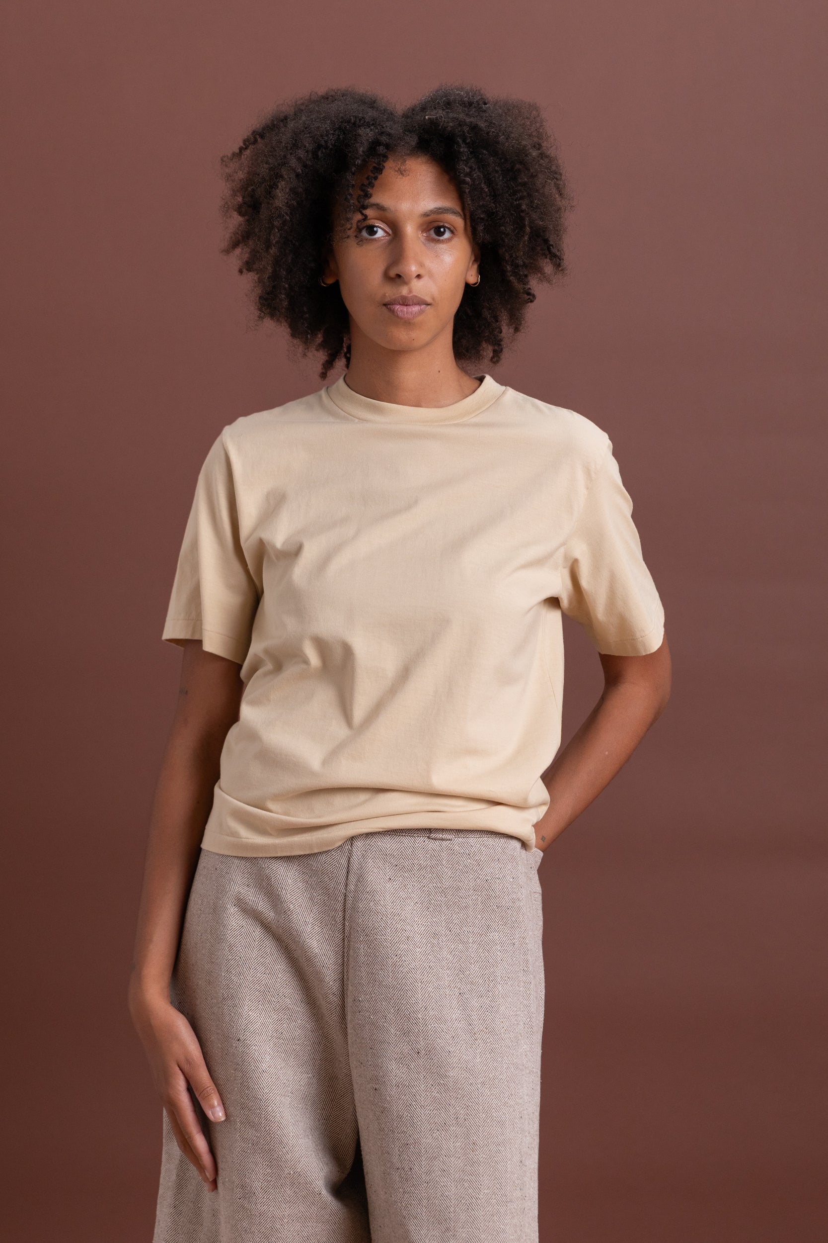 HIGH TWIST COTTON JERSEY TEE IN LIGHT BEIGE