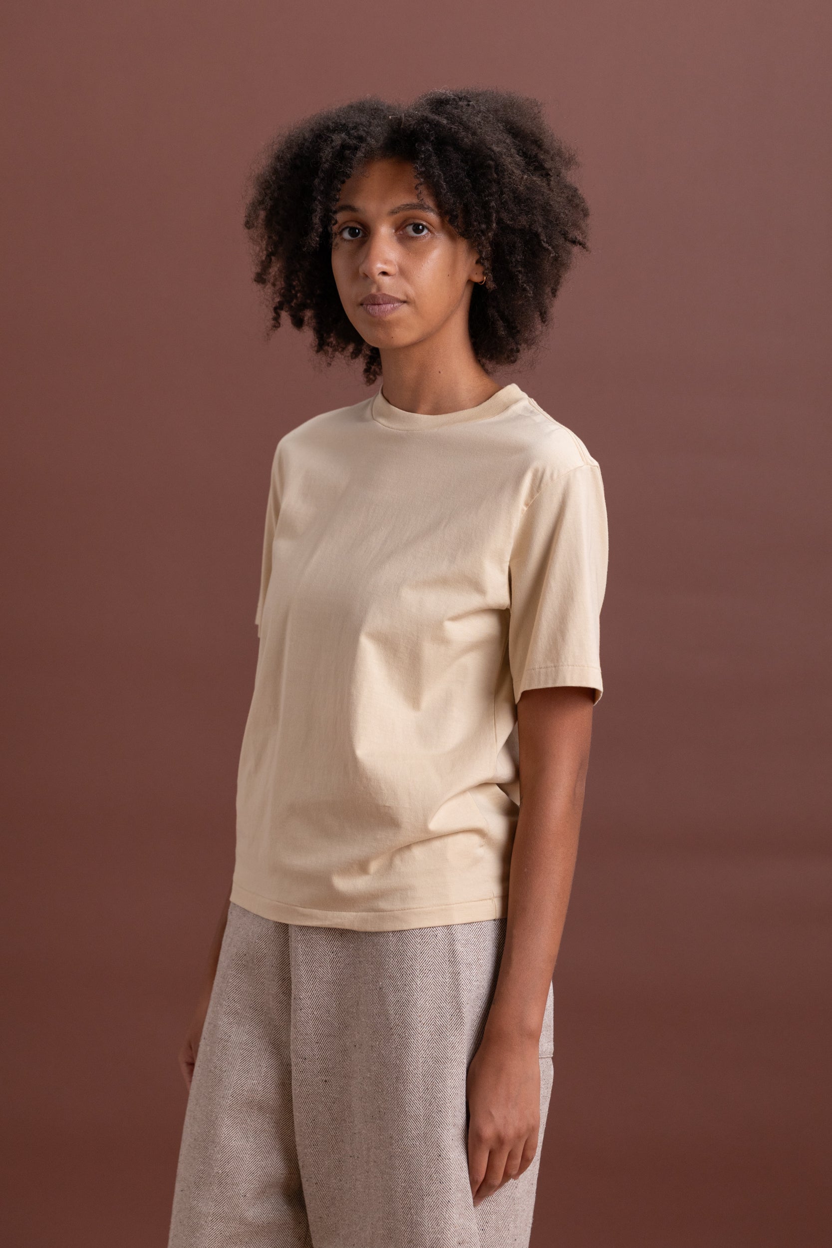 HIGH TWIST COTTON JERSEY TEE IN LIGHT BEIGE
