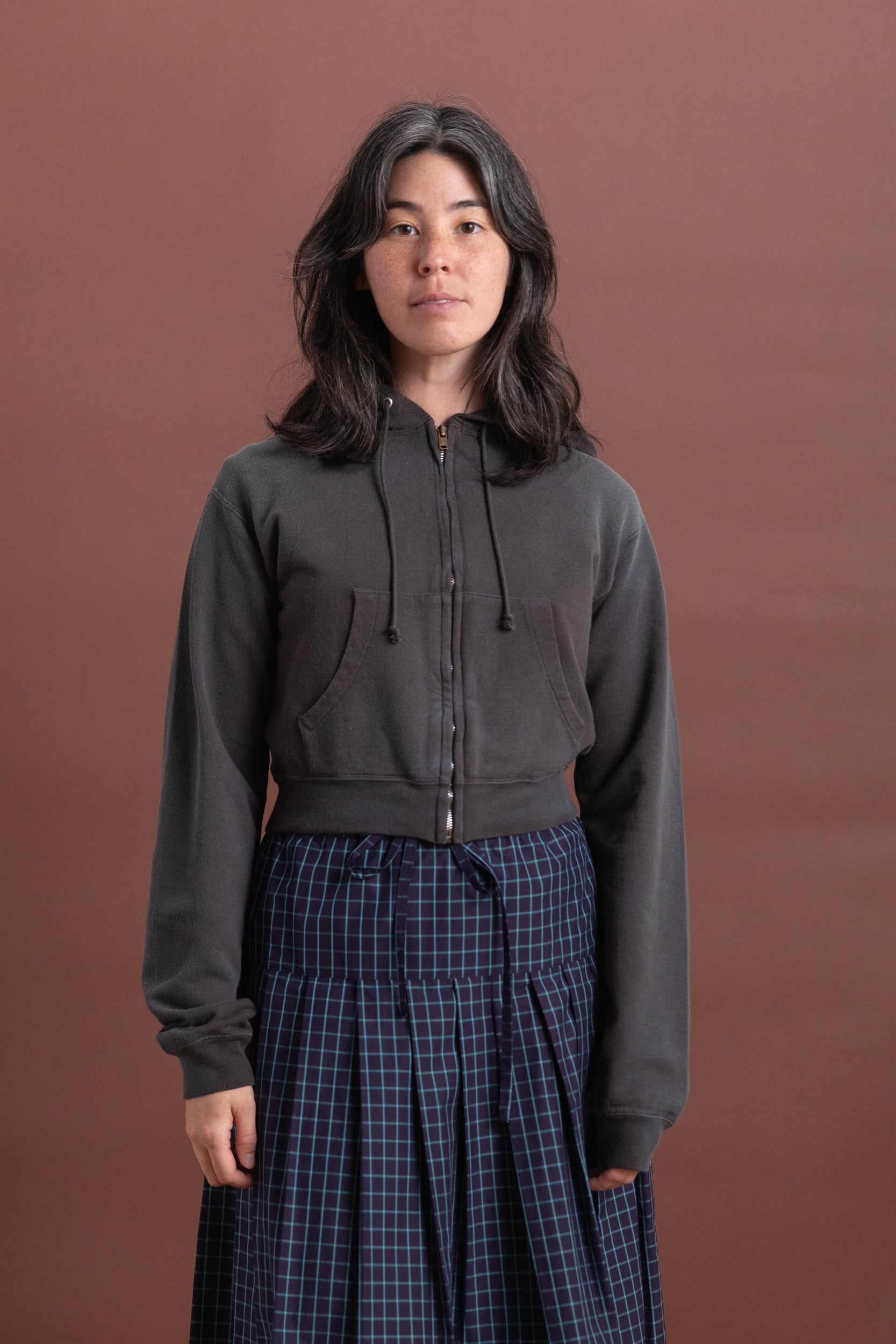 PRODUCT DYED PIMA LIGHT SWEAT ZIP PARKA IN INK BLACK