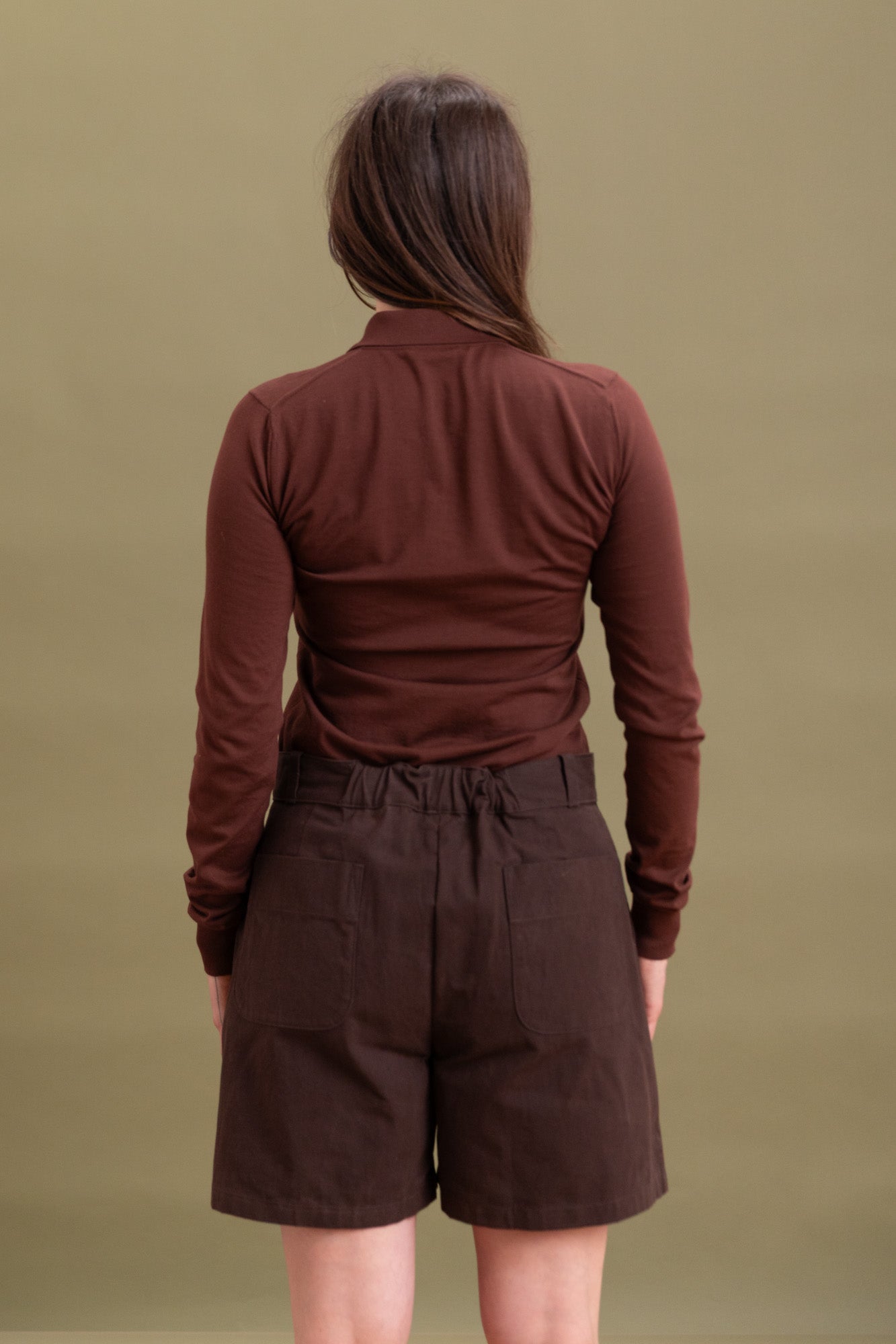 SUPER HIGH GAUGE COTTON KNIT SHIRT CARDIGAN IN BROWN