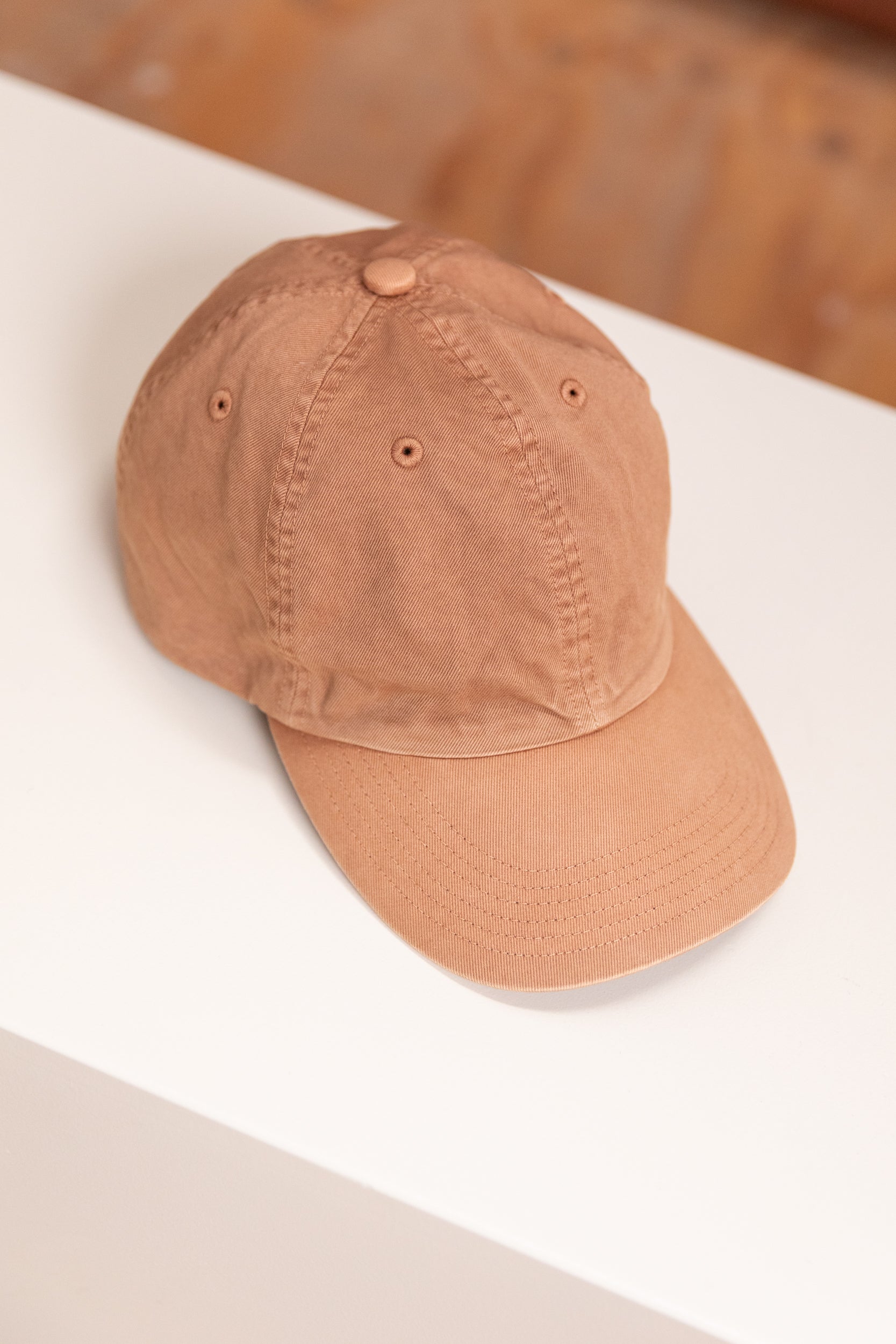 PRODUCT DYED FINX CHINO CAP MADE BY KIJIMATAKAYUKI IN DUSTY LIGHT BROWN