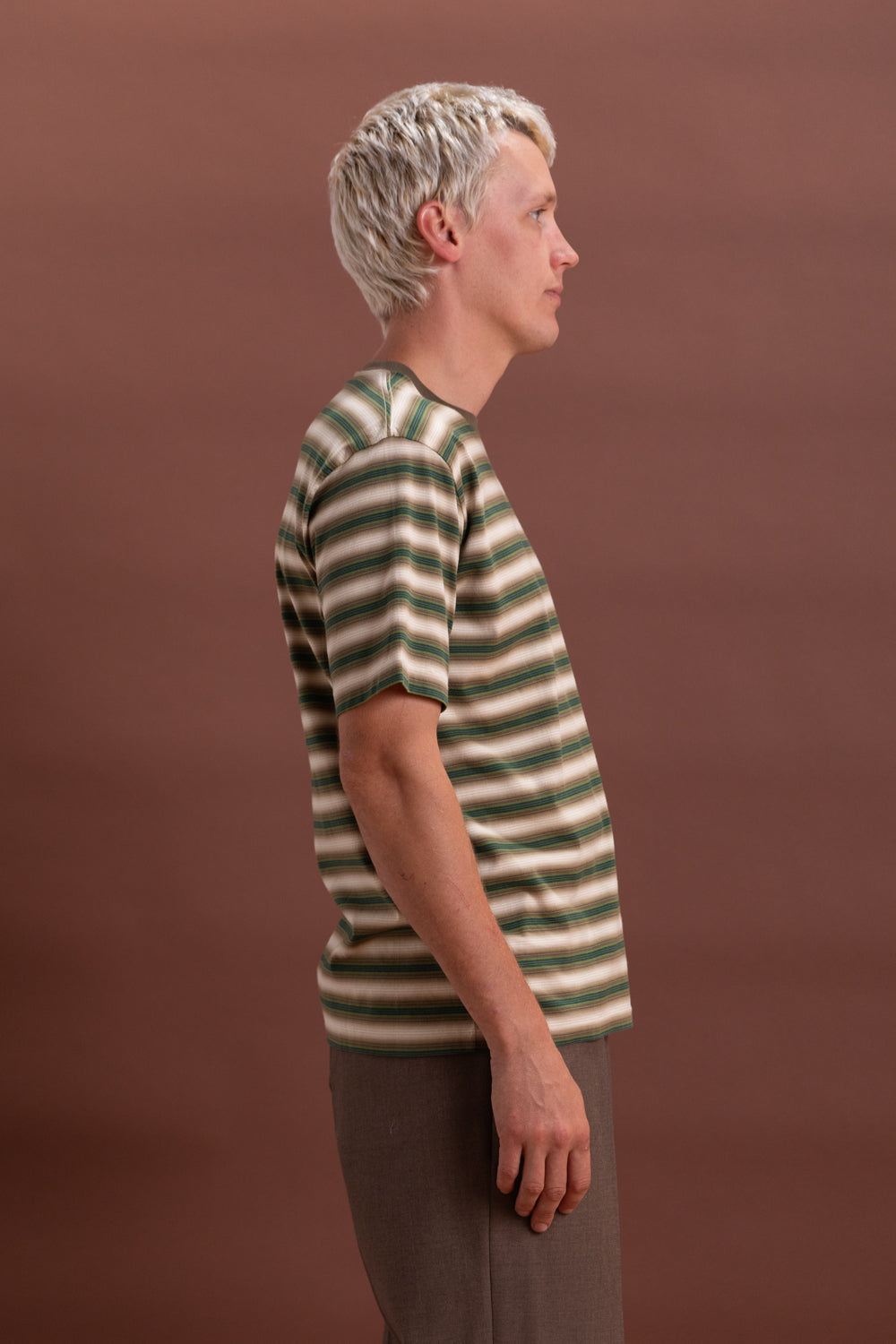 GRADIENT STRIPE JERSEY TEE IN FADE BROWN STRIPE
