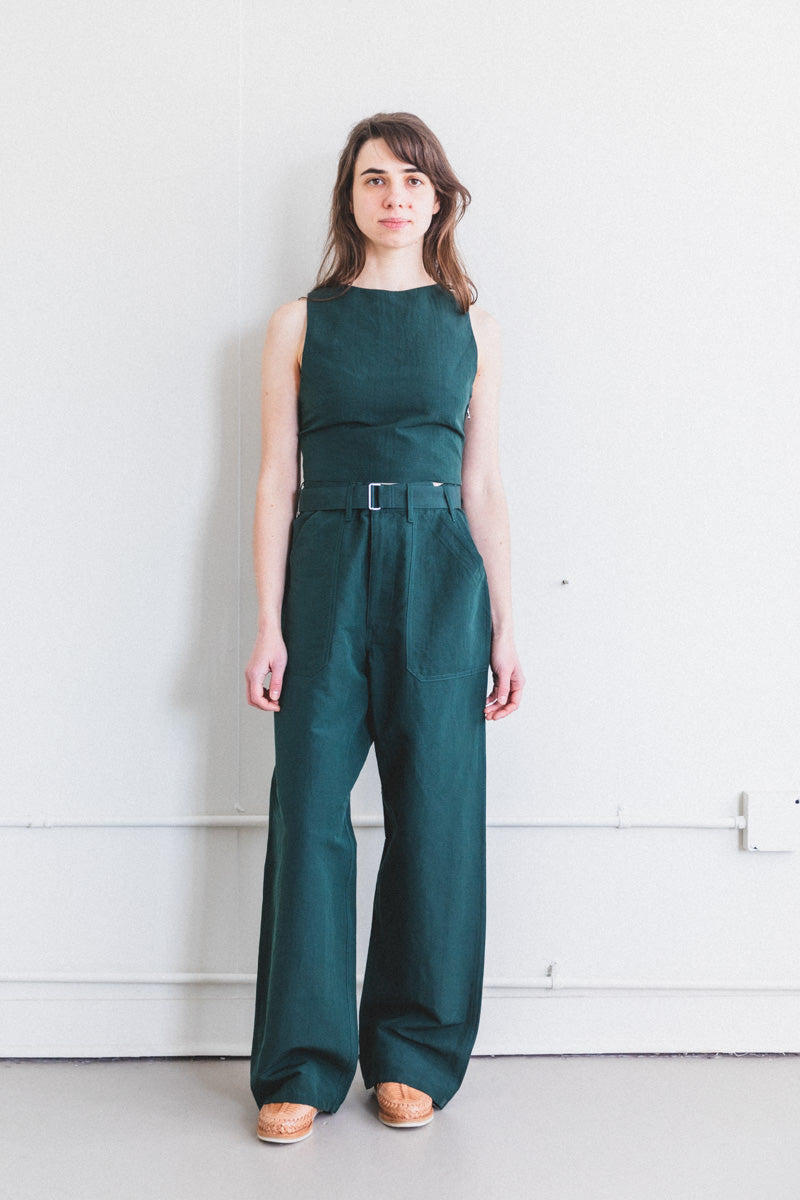 HIGH DENSITY FINX LINEN WEATHER PANTS IN DARK GREEN