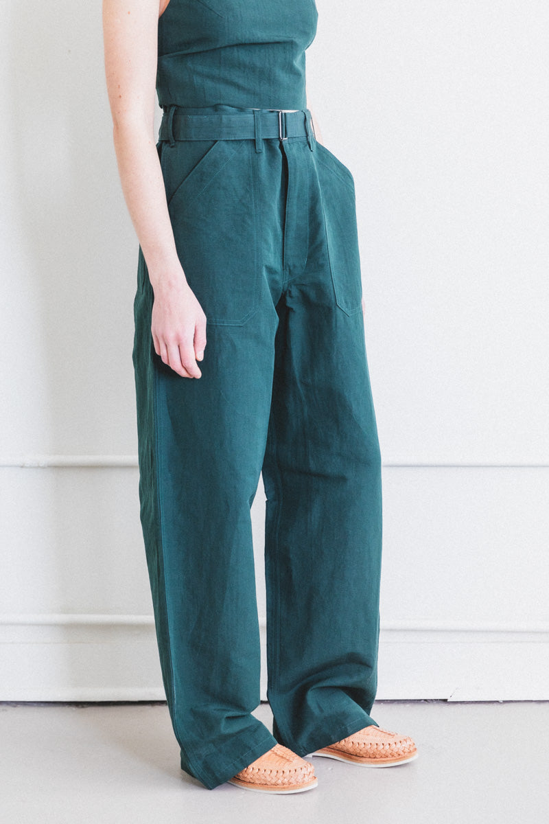 HIGH DENSITY FINX LINEN WEATHER PANTS IN DARK GREEN