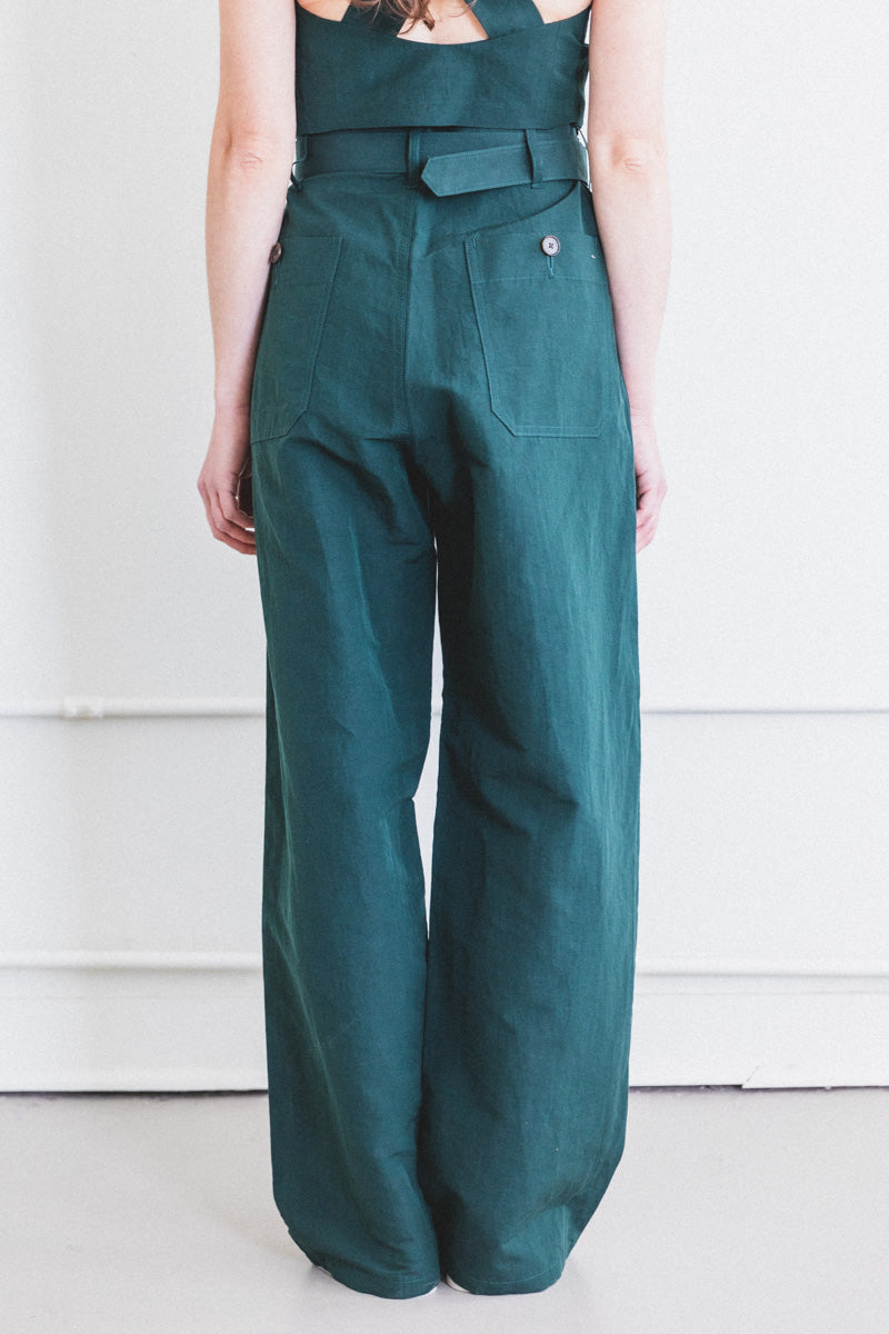 HIGH DENSITY FINX LINEN WEATHER PANTS IN DARK GREEN