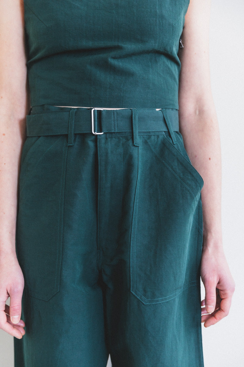 HIGH DENSITY FINX LINEN WEATHER PANTS IN DARK GREEN