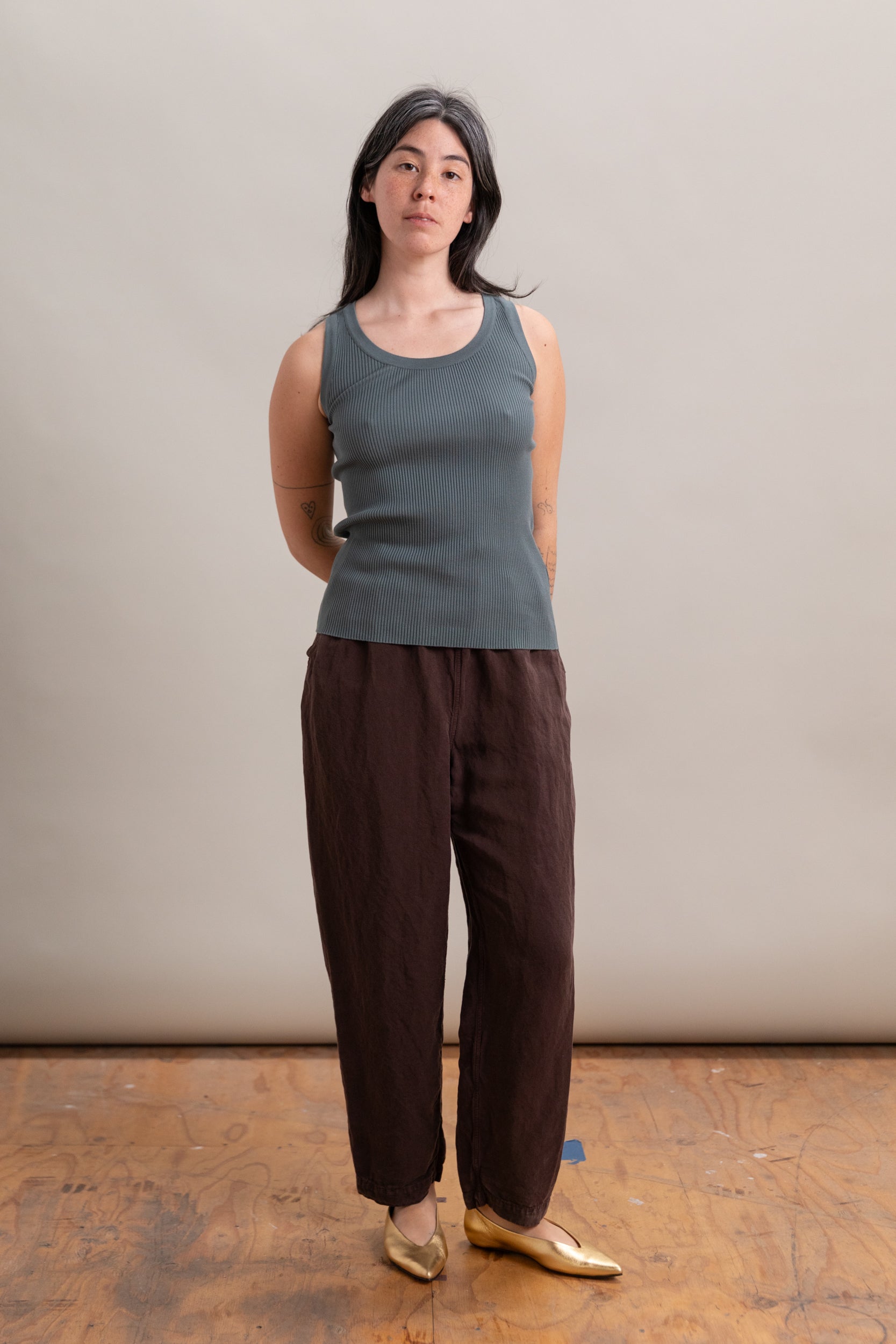 COTTON HIGH GAUGE RIB KNIT TANK TOP IN SAGE GRAY