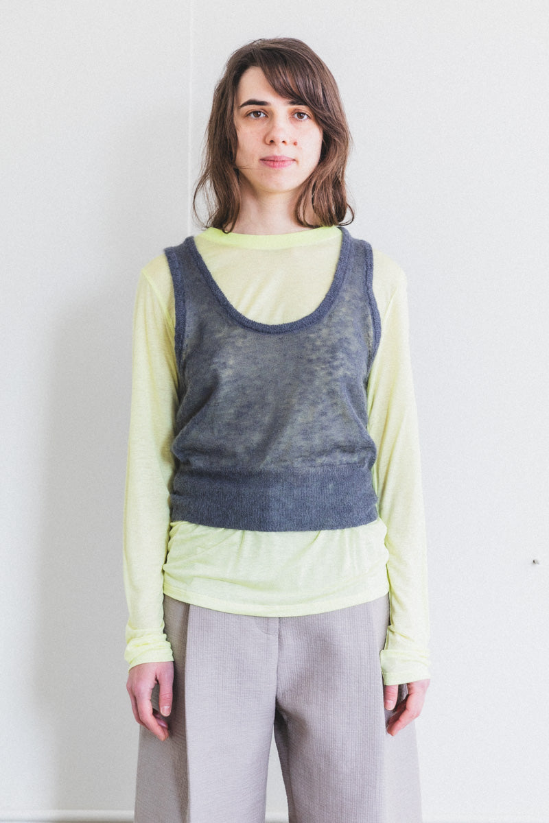 KID MOHAIR SHEER KNIT TANK IN DARK GRAY