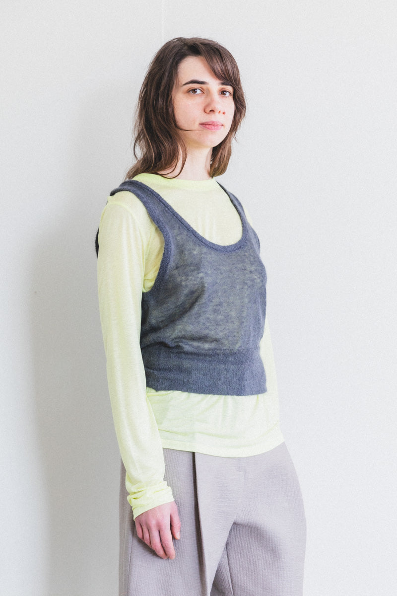 KID MOHAIR SHEER KNIT TANK IN DARK GRAY