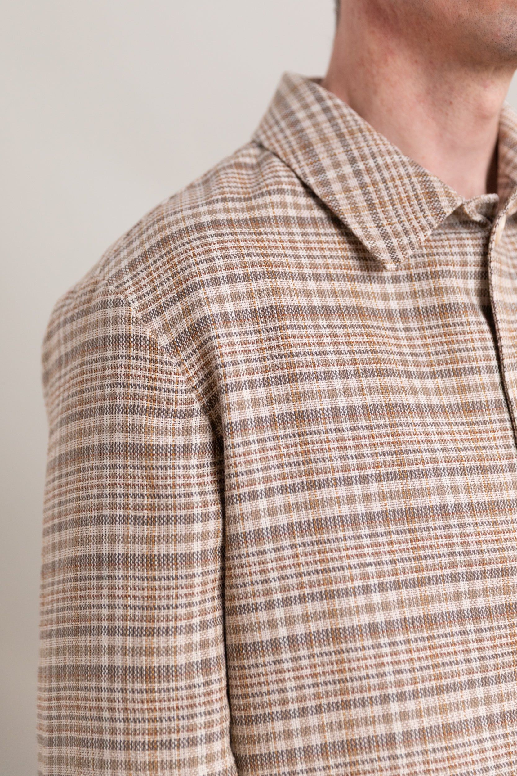 SILK LINEN NEP CHECK JACKET IN BEIGE IVORY CHECK
