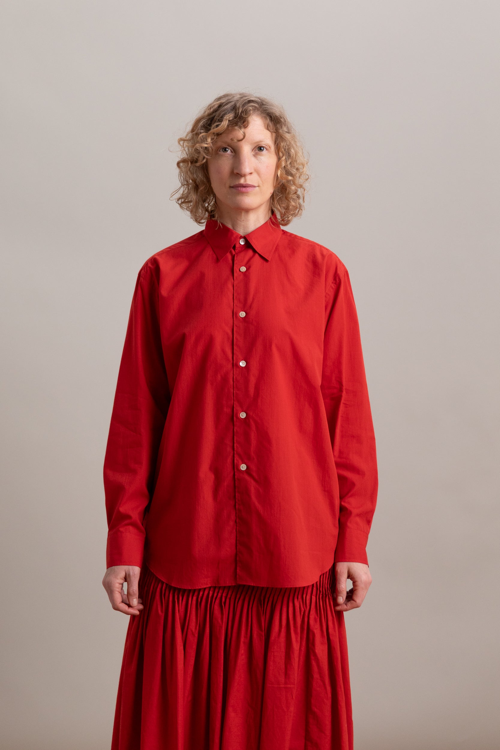 SUPER FINE COTTON LAWN SHIRT IN RED
