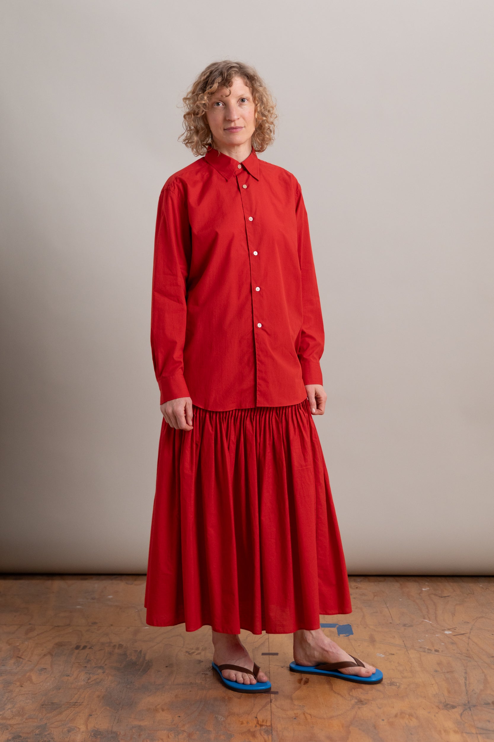 SUPER FINE COTTON LAWN SHIRT IN RED