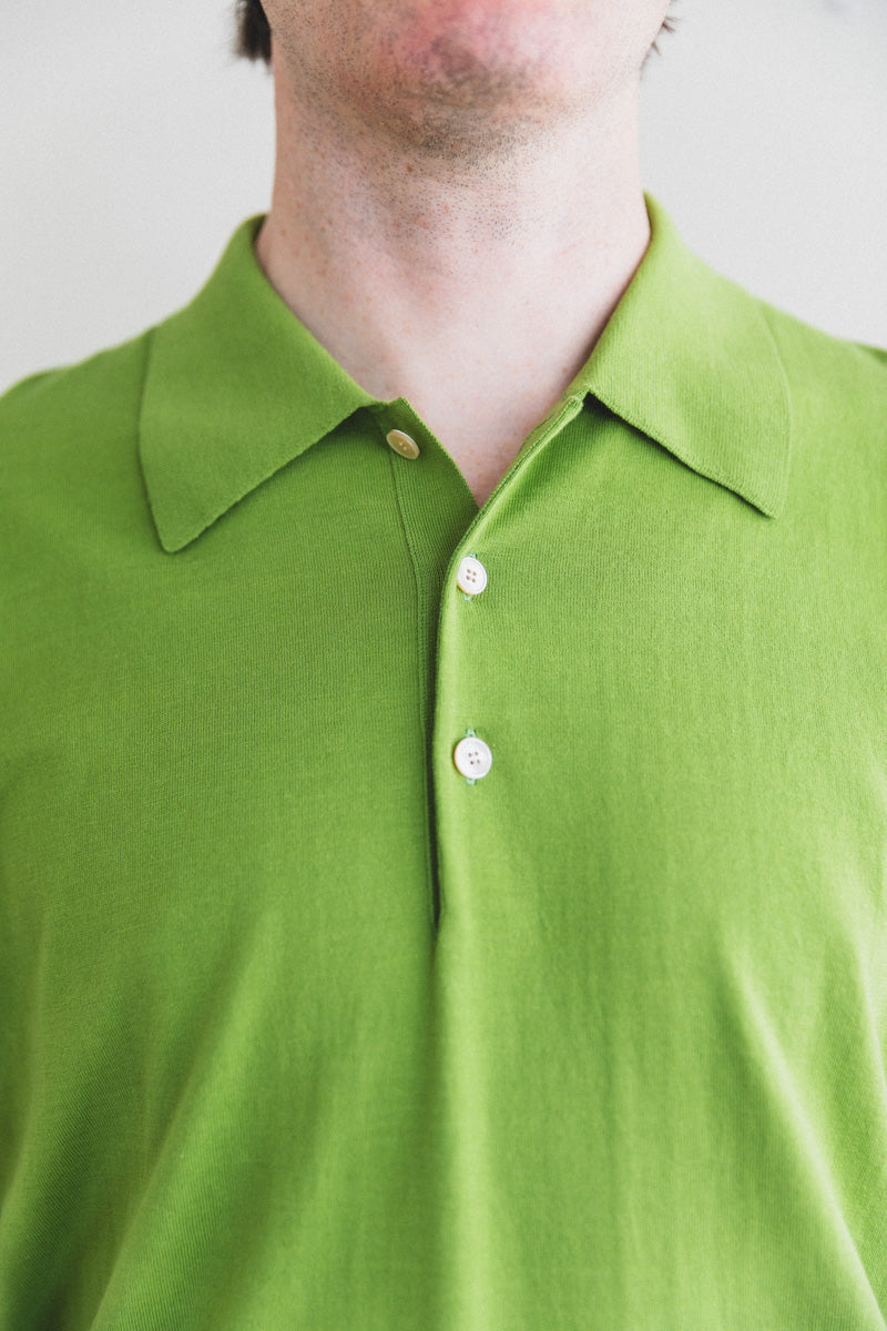 SUPER HIGH GAUGE COTTON KNIT POLO IN SAGE GREEN