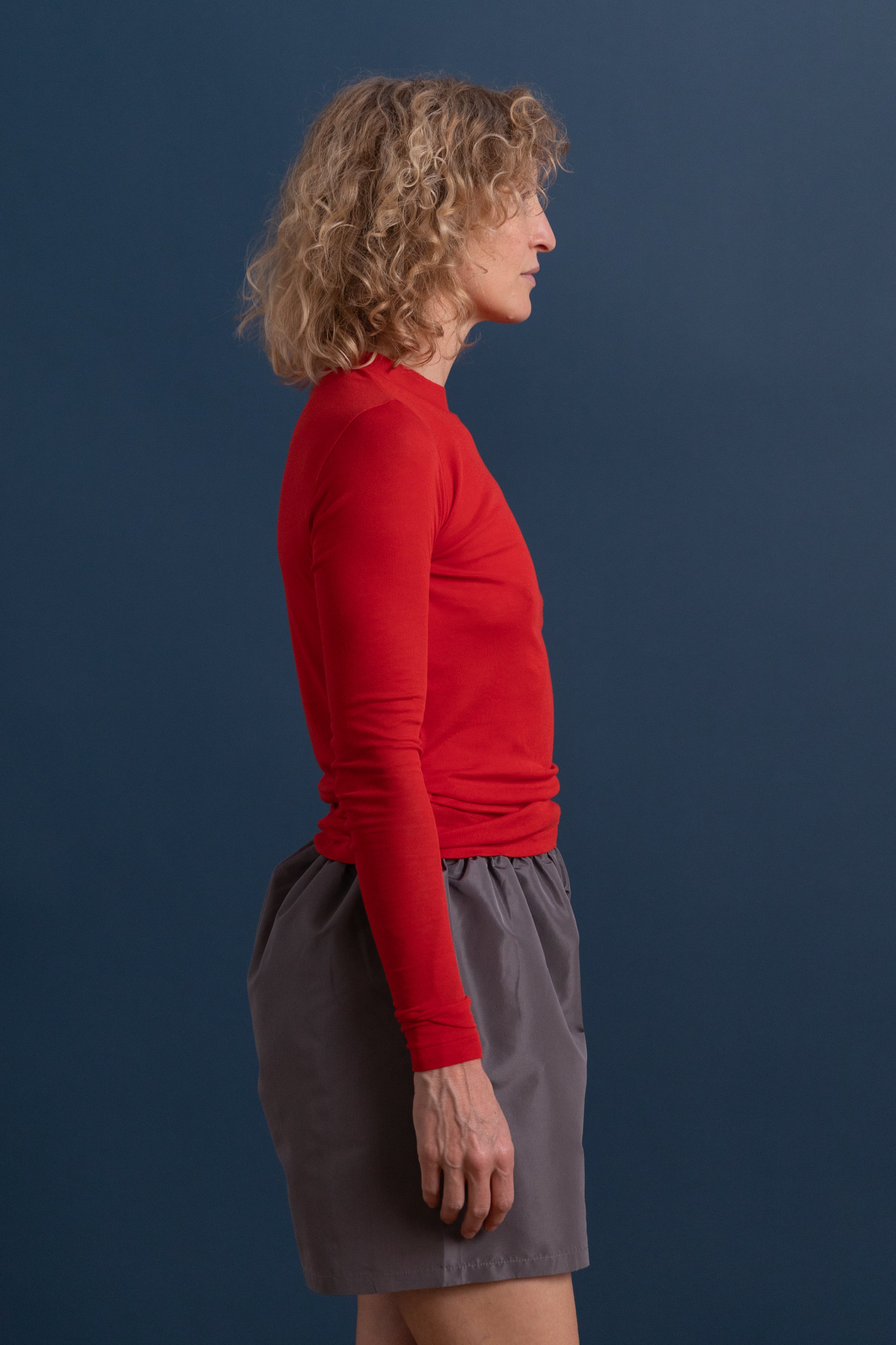 SUPER HIGH GUAGE SHEER RIB LONG SLEEVE TEE IN RED