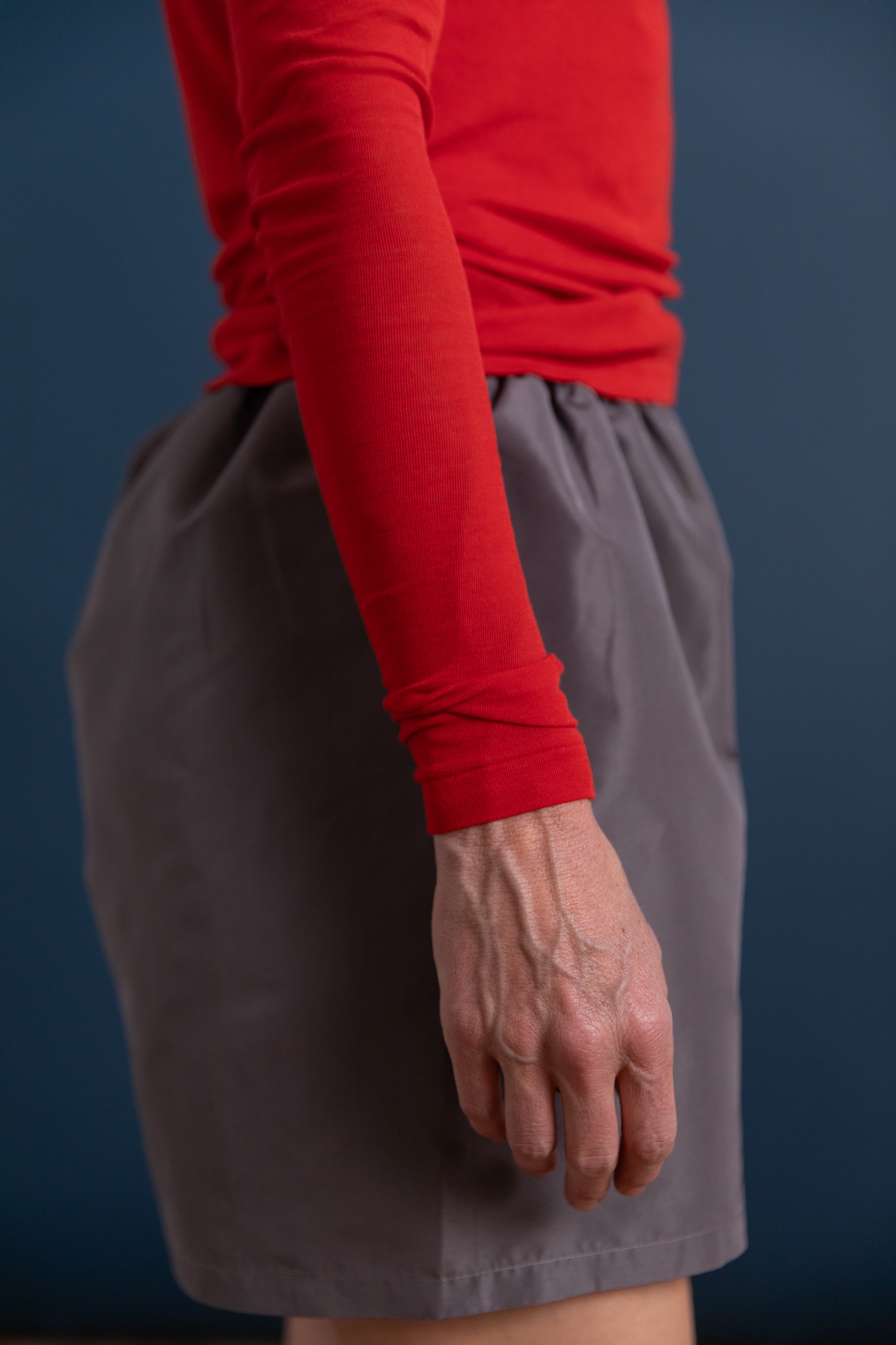 SUPER HIGH GUAGE SHEER RIB LONG SLEEVE TEE IN RED