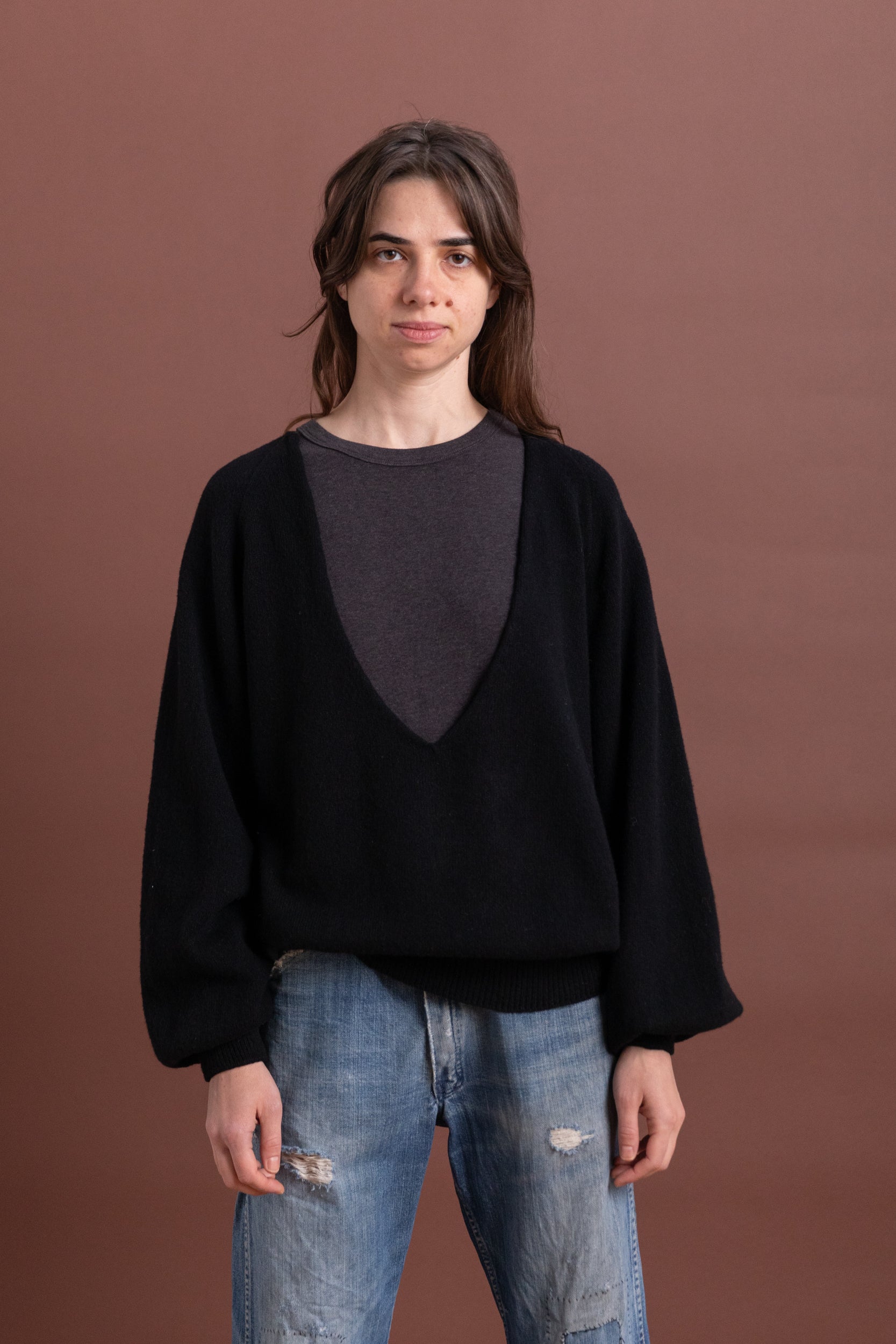 SOAR VNECK IN BLACK RECYCLED CASHMERE