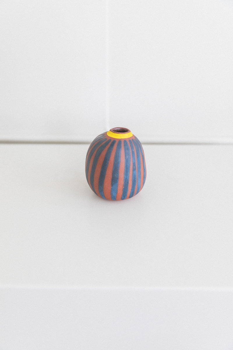 SMALL STRIPED VASE WITH A YELLOW RIM