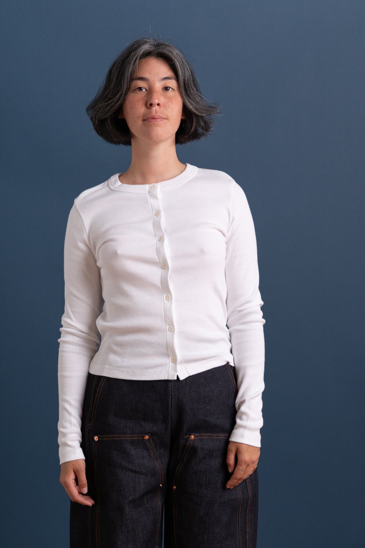 MAGNOLIA CARDIGAN IN WHITE FINE RIB JERSEY