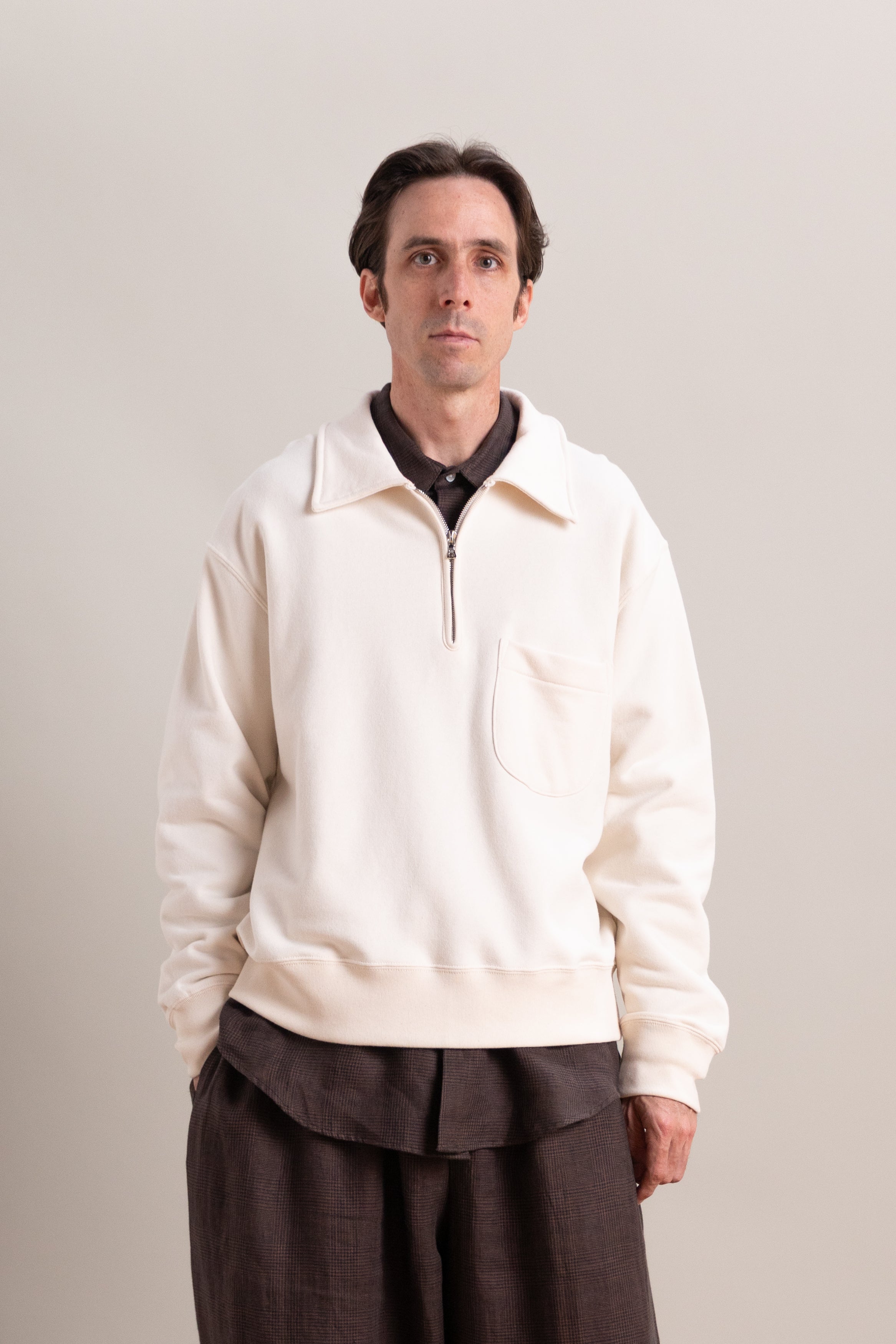 MYRTLE QUARTER ZIP IN NATURAL SUEDED FRENCH TERRY