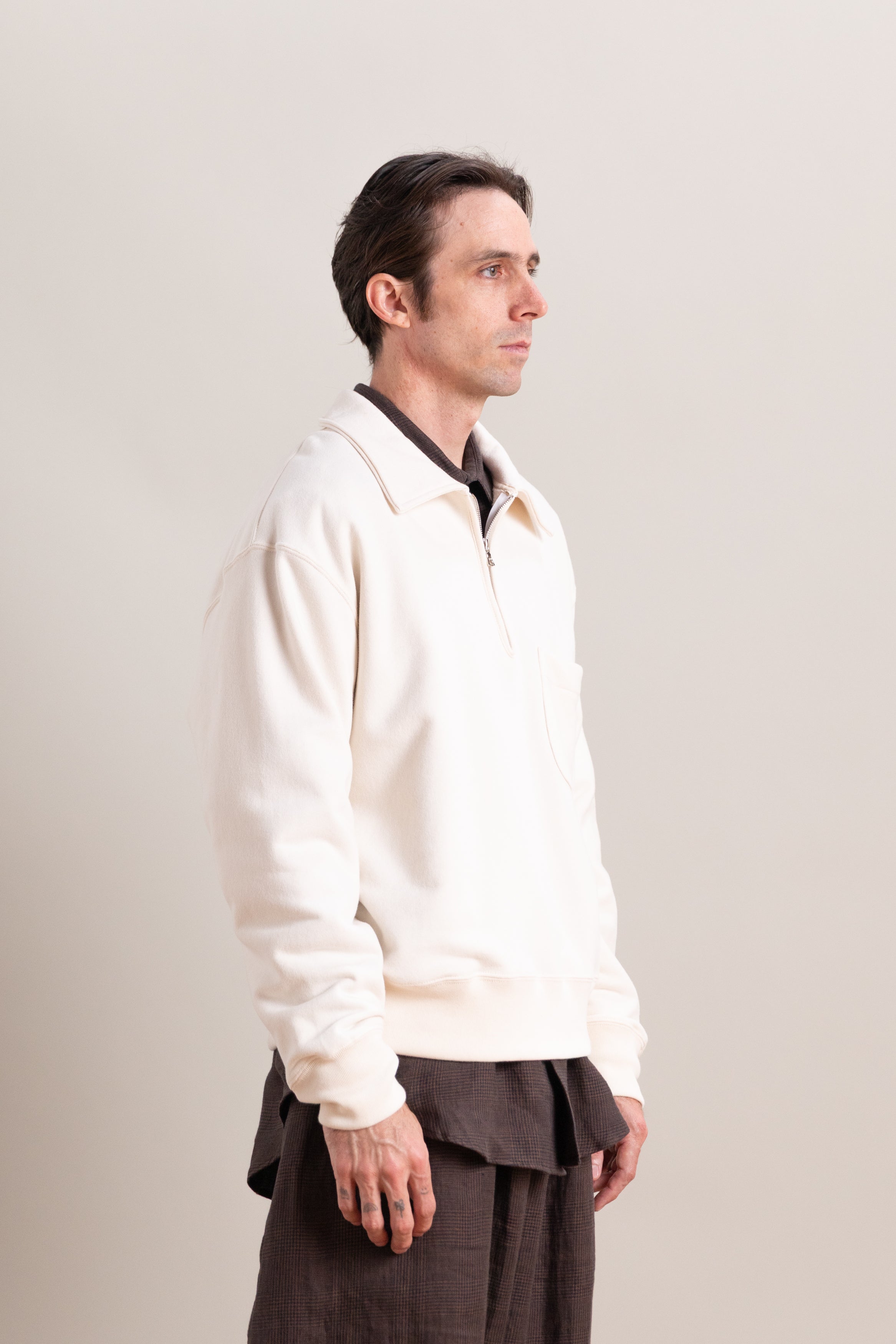 MYRTLE QUARTER ZIP IN NATURAL SUEDED FRENCH TERRY