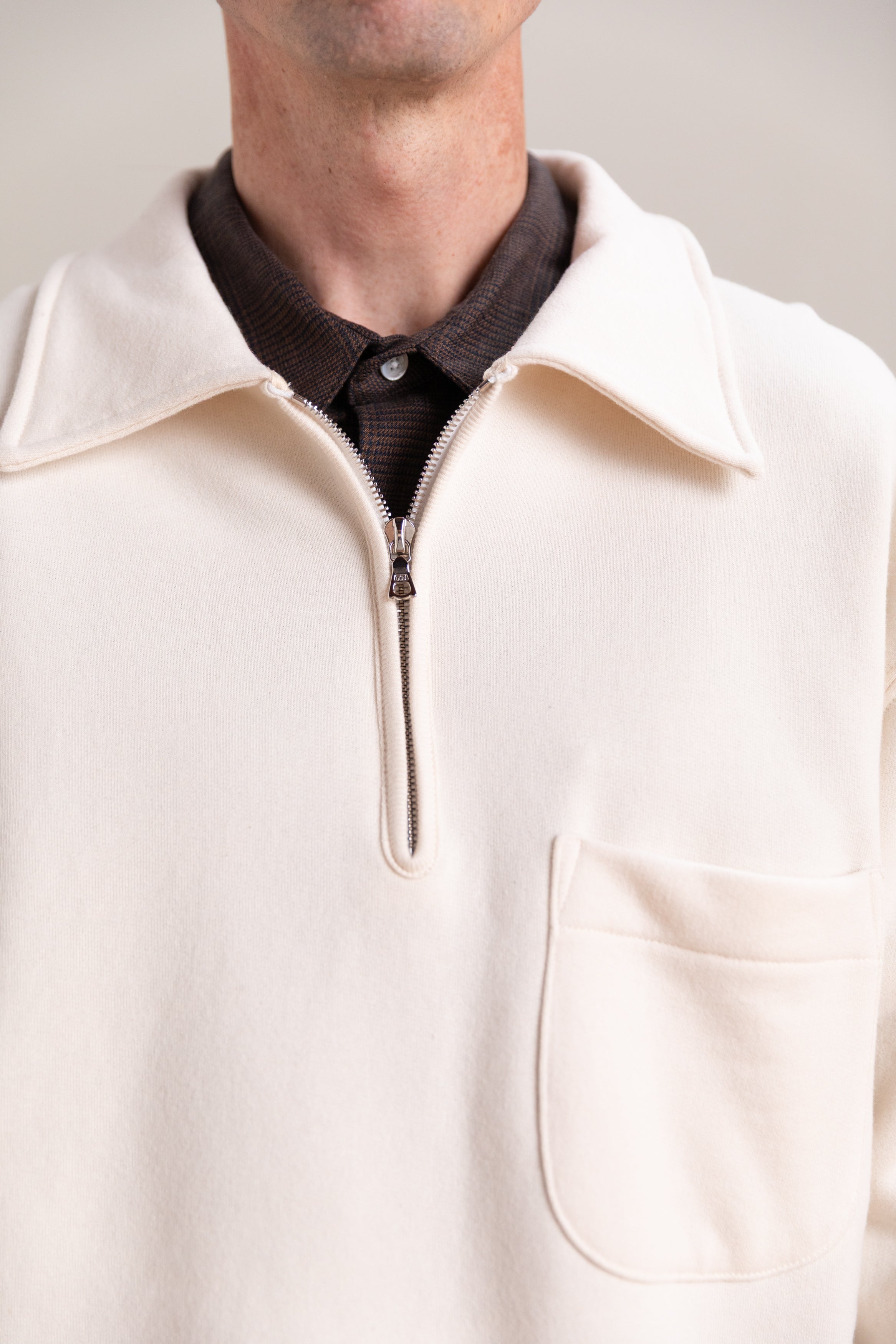 MYRTLE QUARTER ZIP IN NATURAL SUEDED FRENCH TERRY
