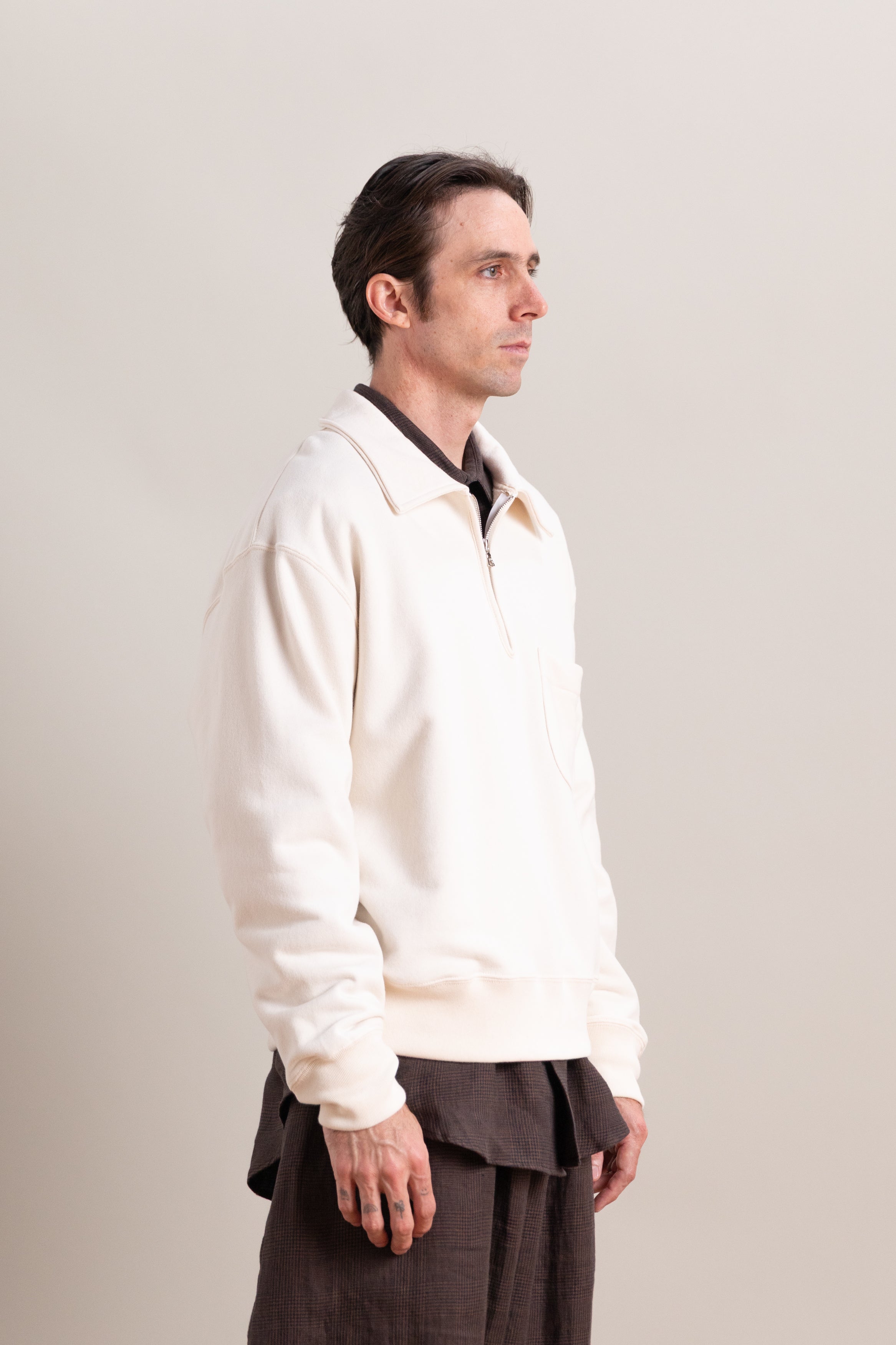 MYRTLE QUARTER ZIP IN NATURAL SUEDED FRENCH TERRY