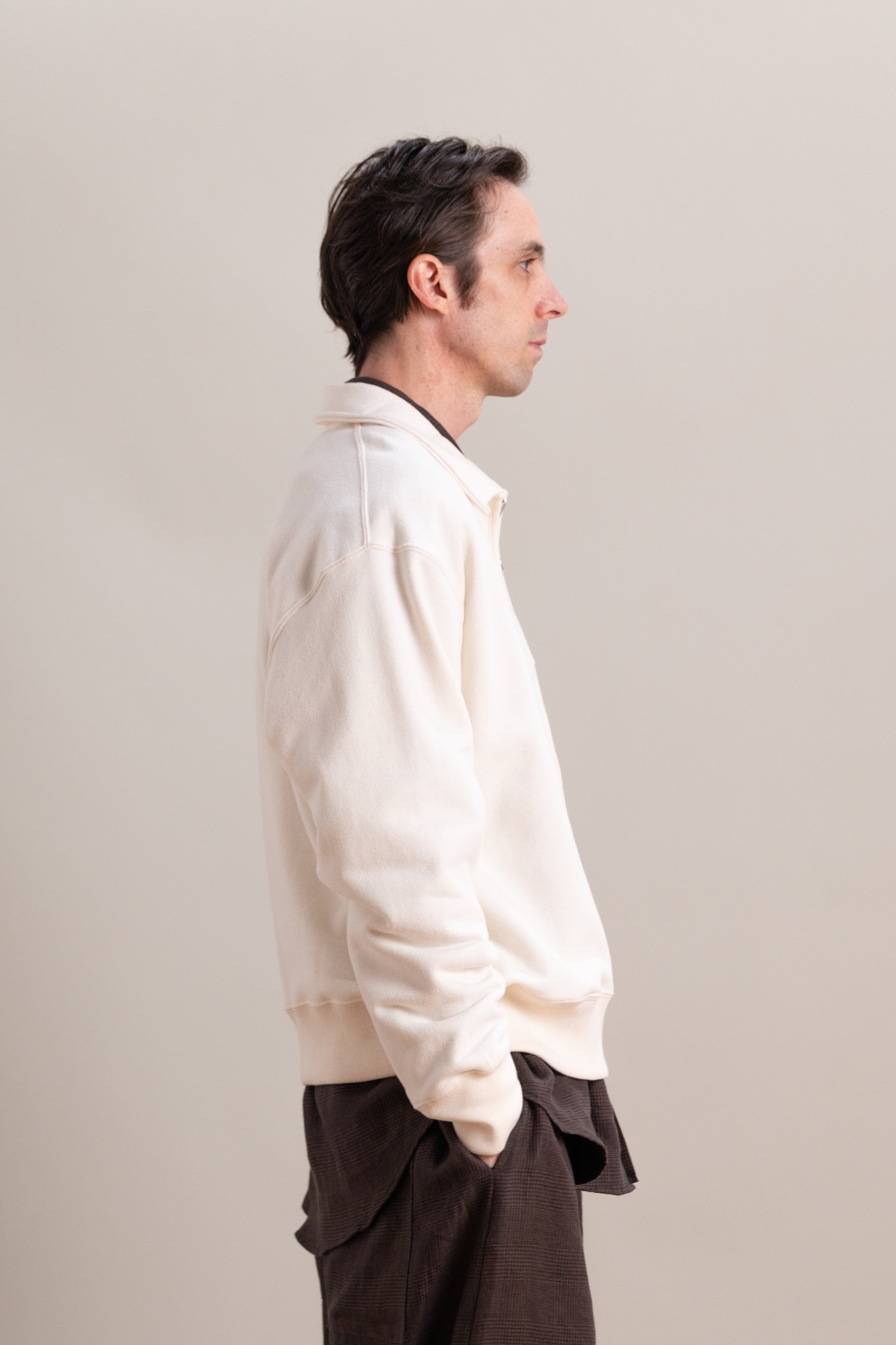 MYRTLE QUARTER ZIP IN NATURAL SUEDED FRENCH TERRY