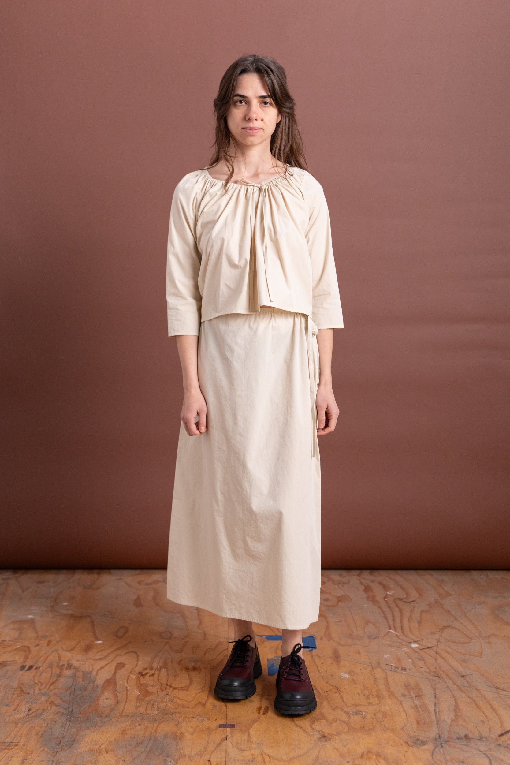 COLUMN SKIRT IN RICE COTTON POPLIN
