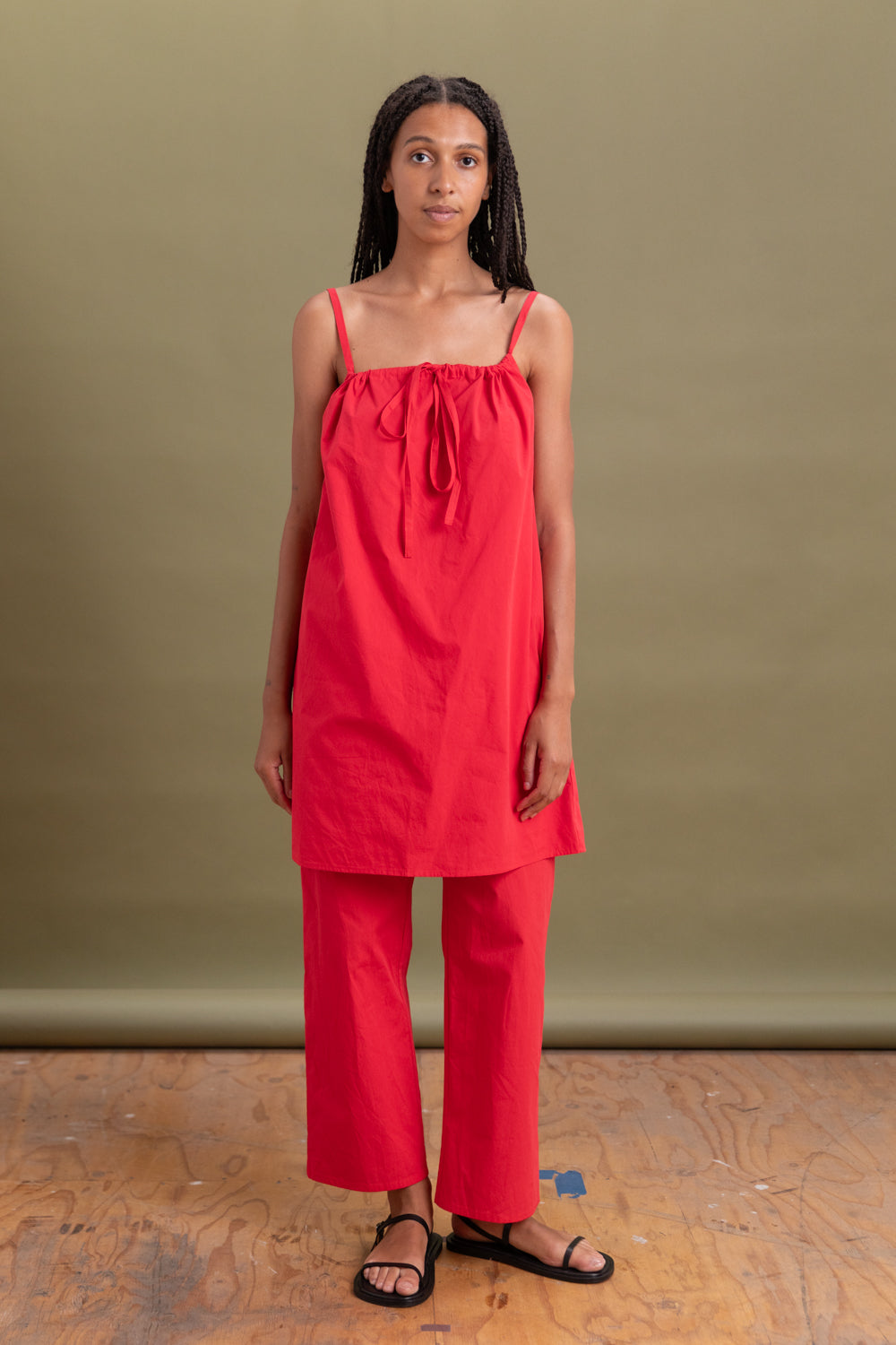 BOW DRESS IN RED COTTON POPLIN