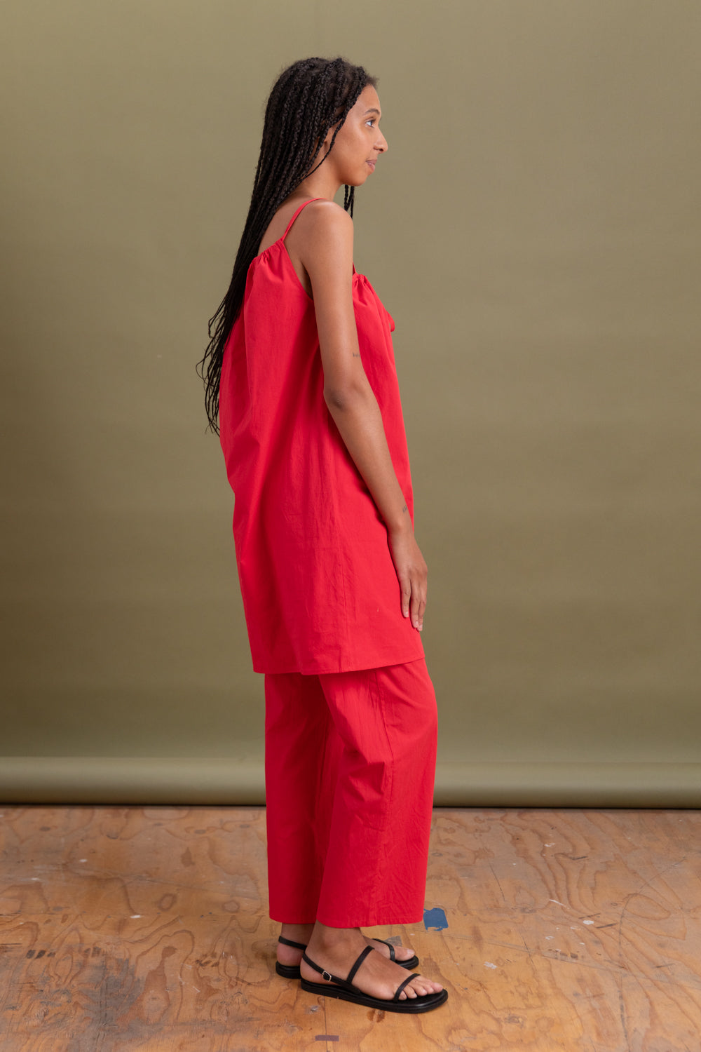 BOW DRESS IN RED COTTON POPLIN