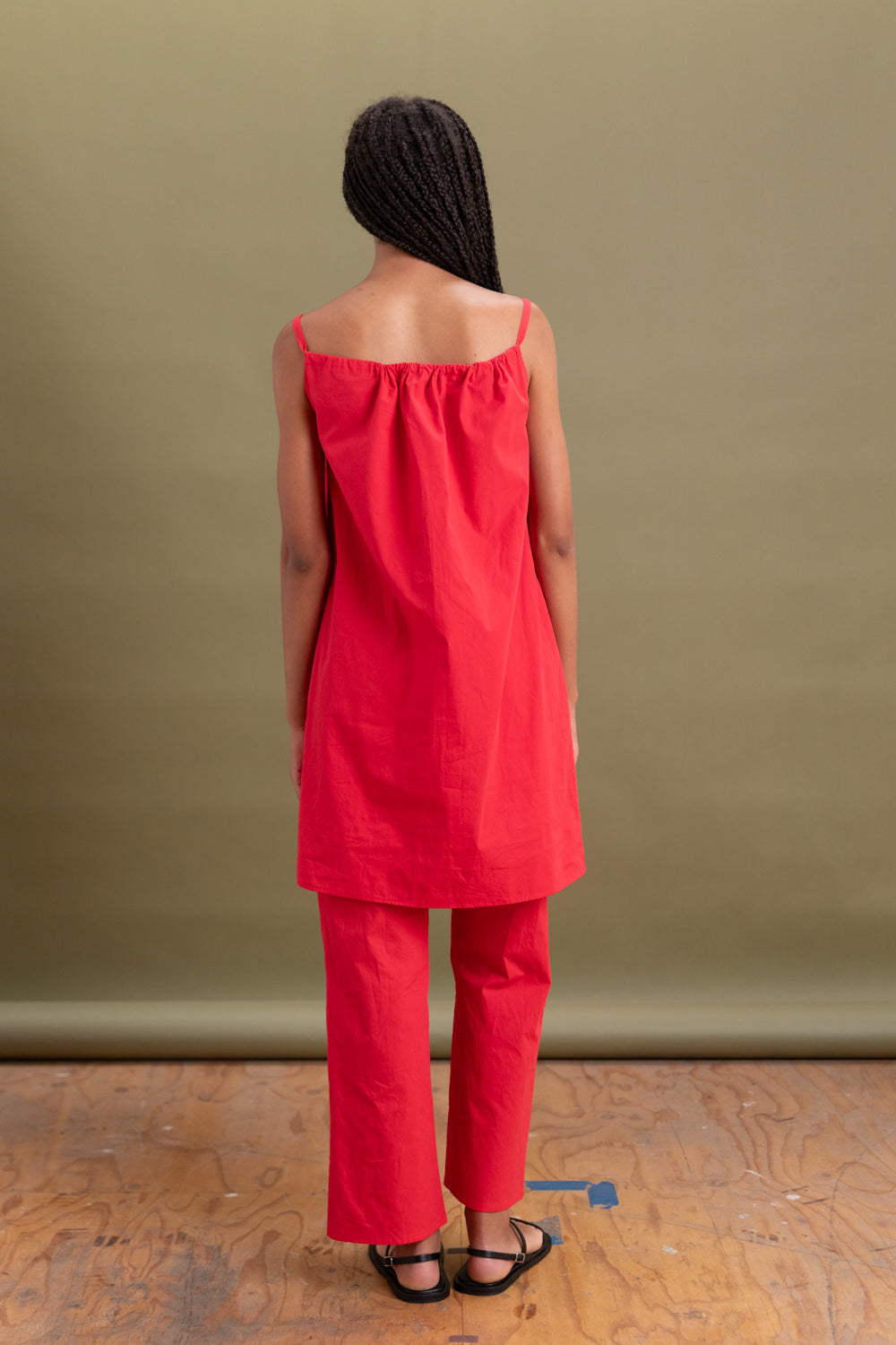 BOW DRESS IN RED COTTON POPLIN