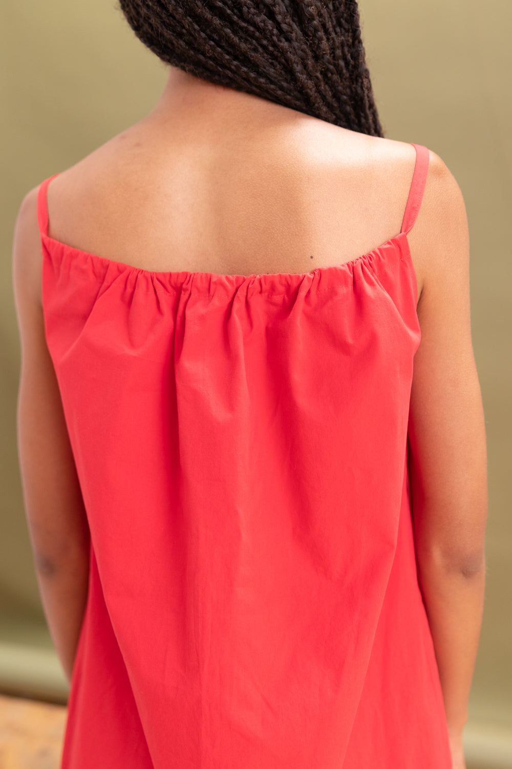 BOW DRESS IN RED COTTON POPLIN