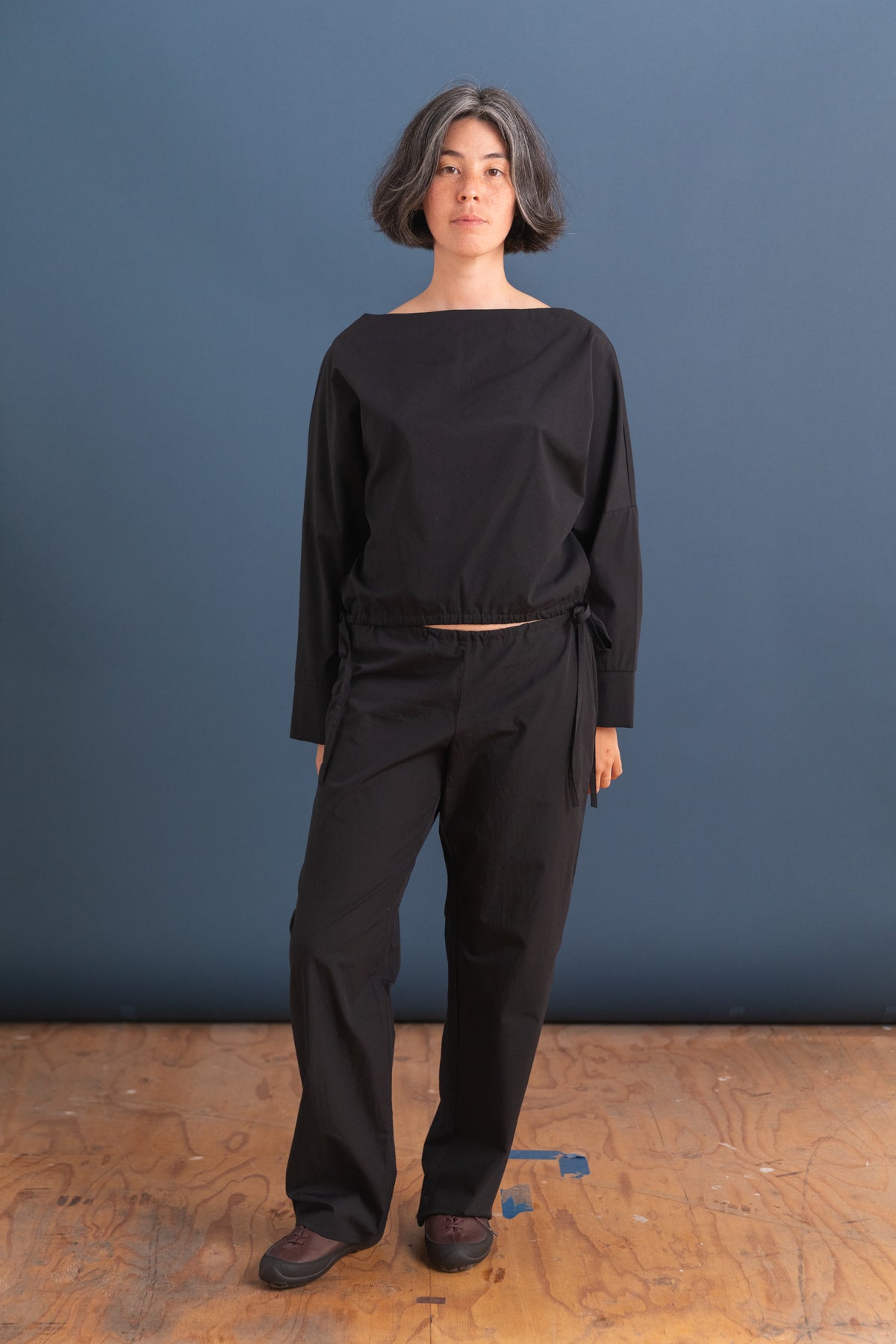 TIE PANTS IN BLACK COTTON POPLIN