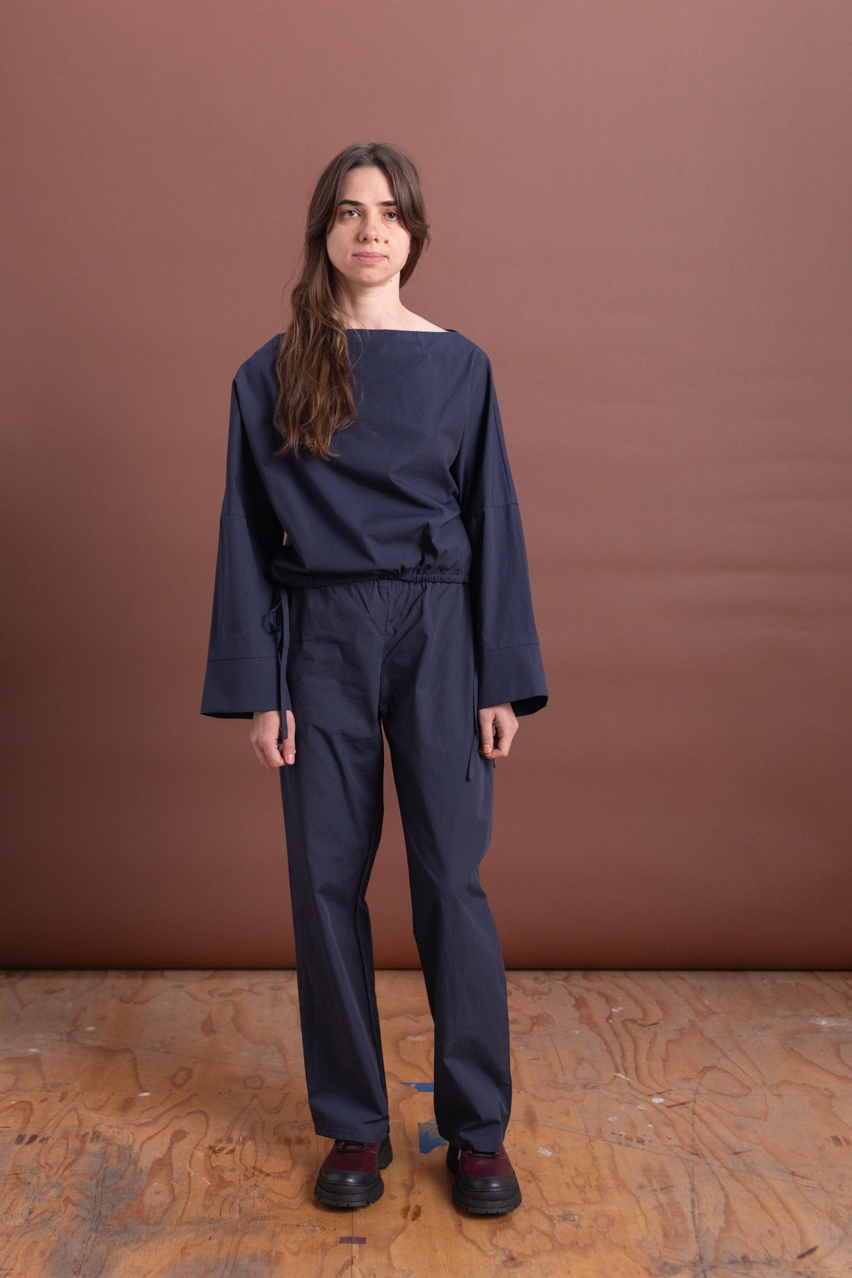 TIE PANTS IN NAVY COTTON POPLIN