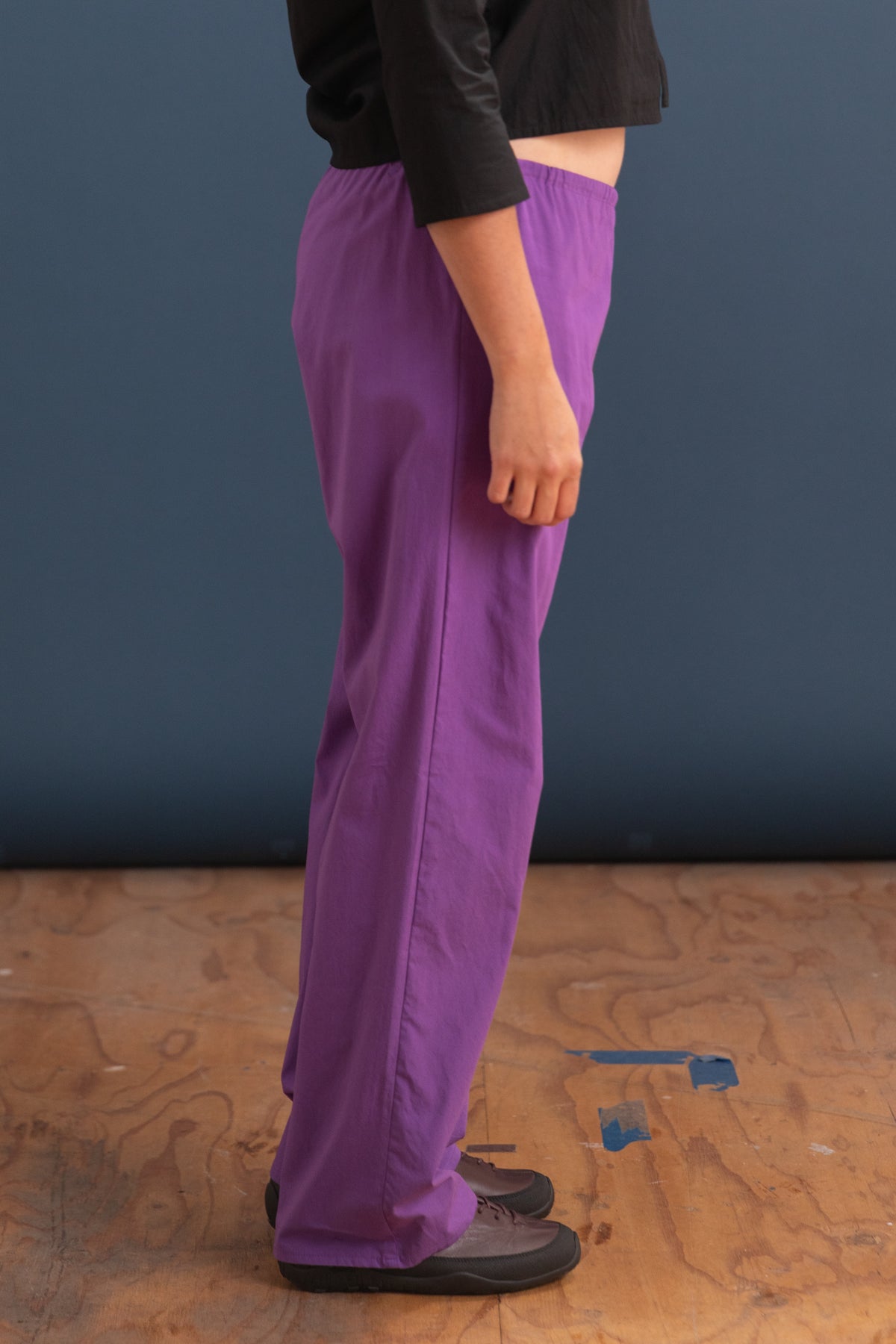 TIE PANTS IN PURPLE COTTON POPLIN
