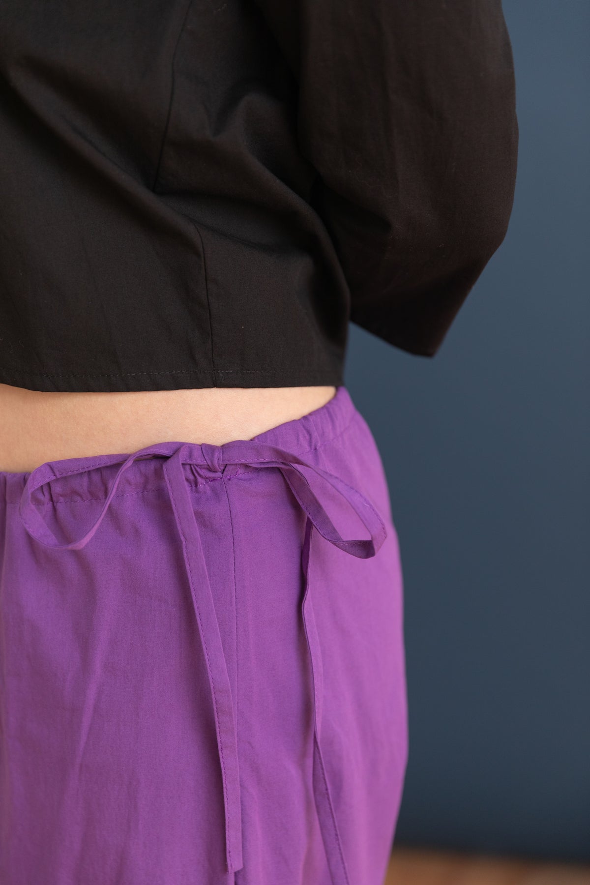 TIE PANTS IN PURPLE COTTON POPLIN