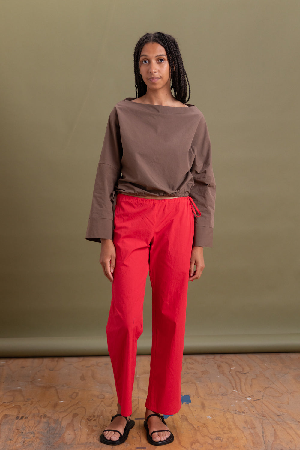 TIE PANTS IN RED COTTON POPLIN