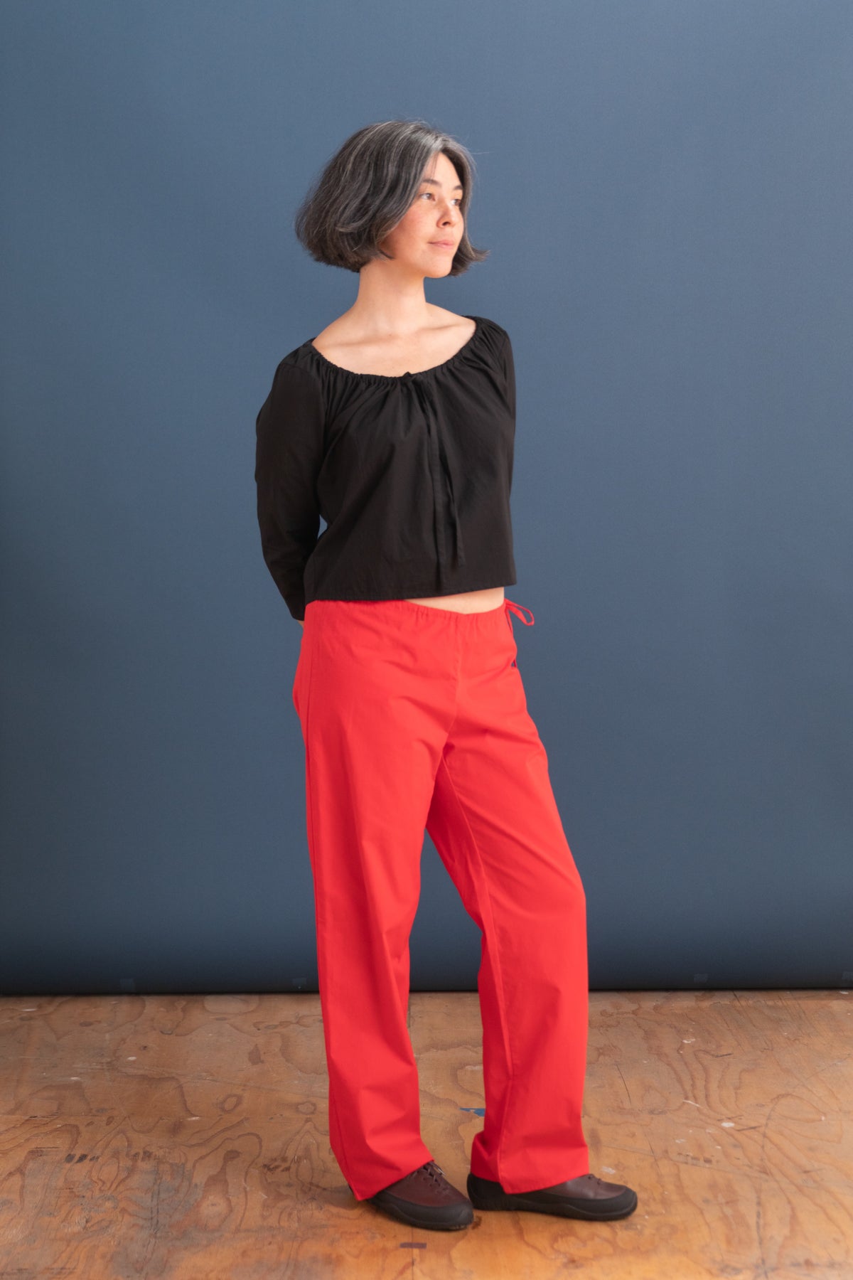TIE PANTS IN RED COTTON POPLIN
