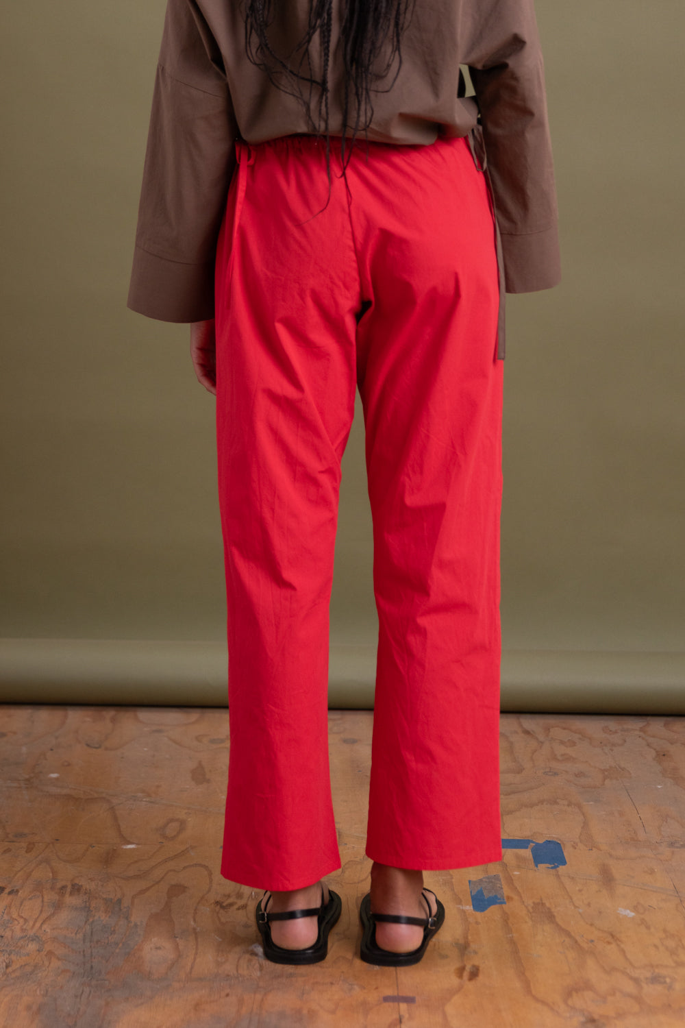 TIE PANTS IN RED COTTON POPLIN