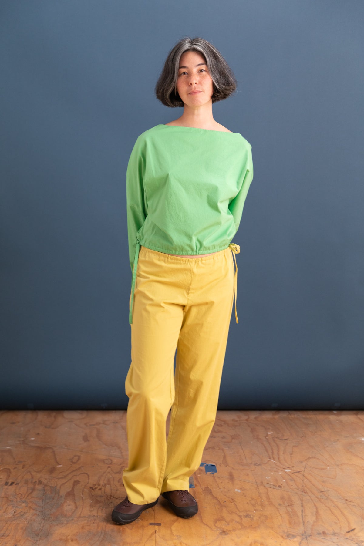 TIE PANTS IN YELLOW COTTON POPLIN