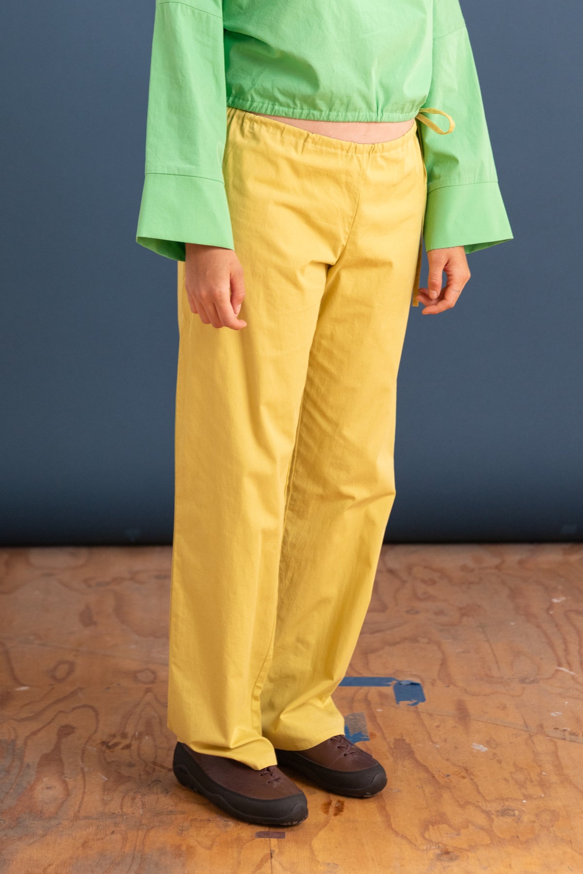 TIE PANTS IN YELLOW COTTON POPLIN