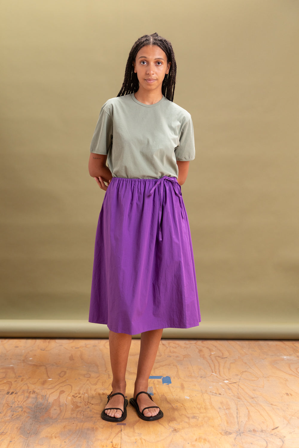 TIE SKIRT IN PURPLE COTTON POPLIN